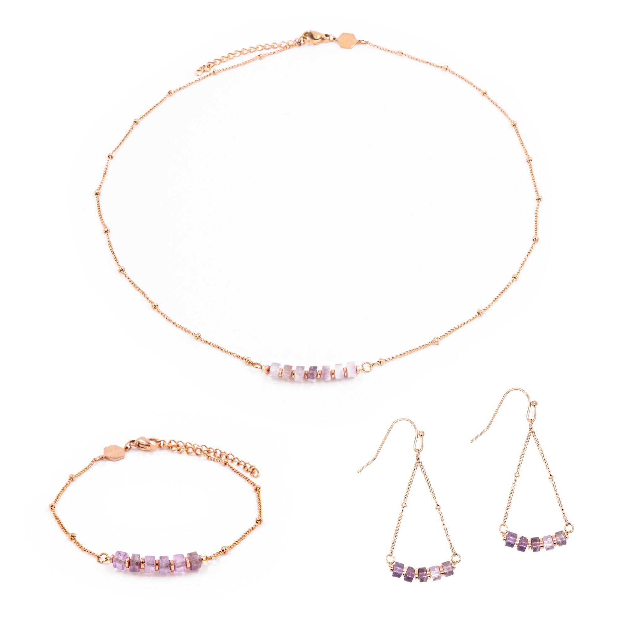 Collier, bracelet et boucles d'oreilles Piana en pierres Améthyste