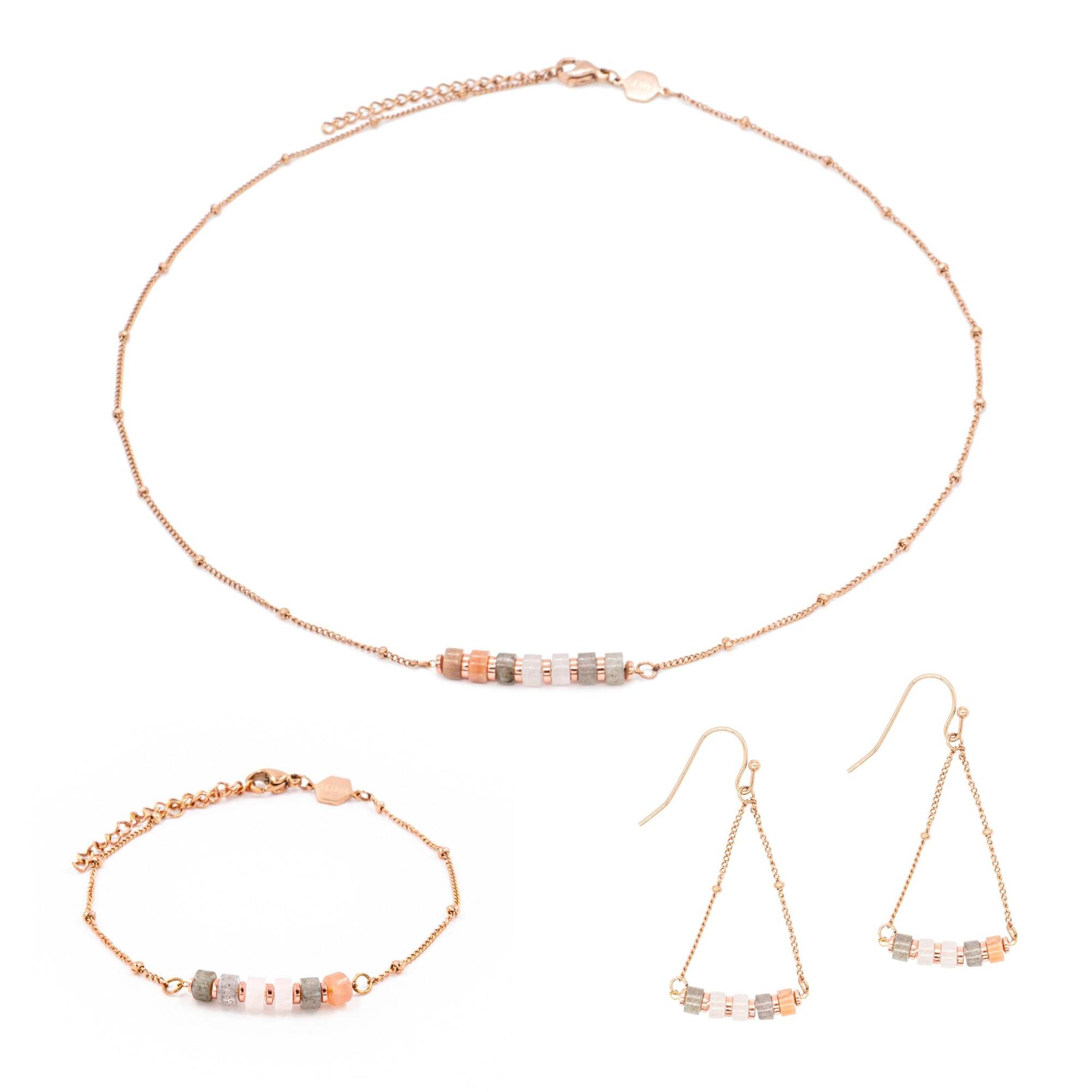 Collier, bracelet et boucles d'oreilles Piana en Pierres de Lune