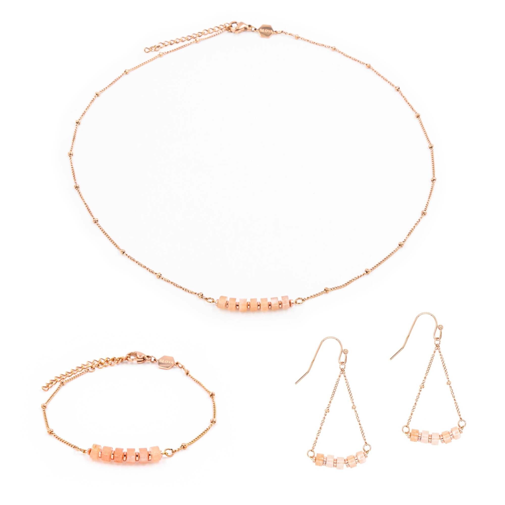 Collier, bracelet et boucles d'oreilles Piana en pierres de Soleil