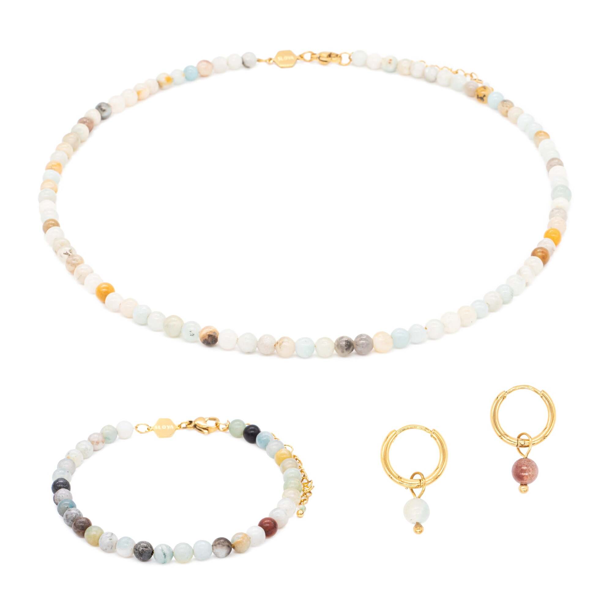 Collier, bracelet et boucles d'oreilles Serena en pierres Amazonite