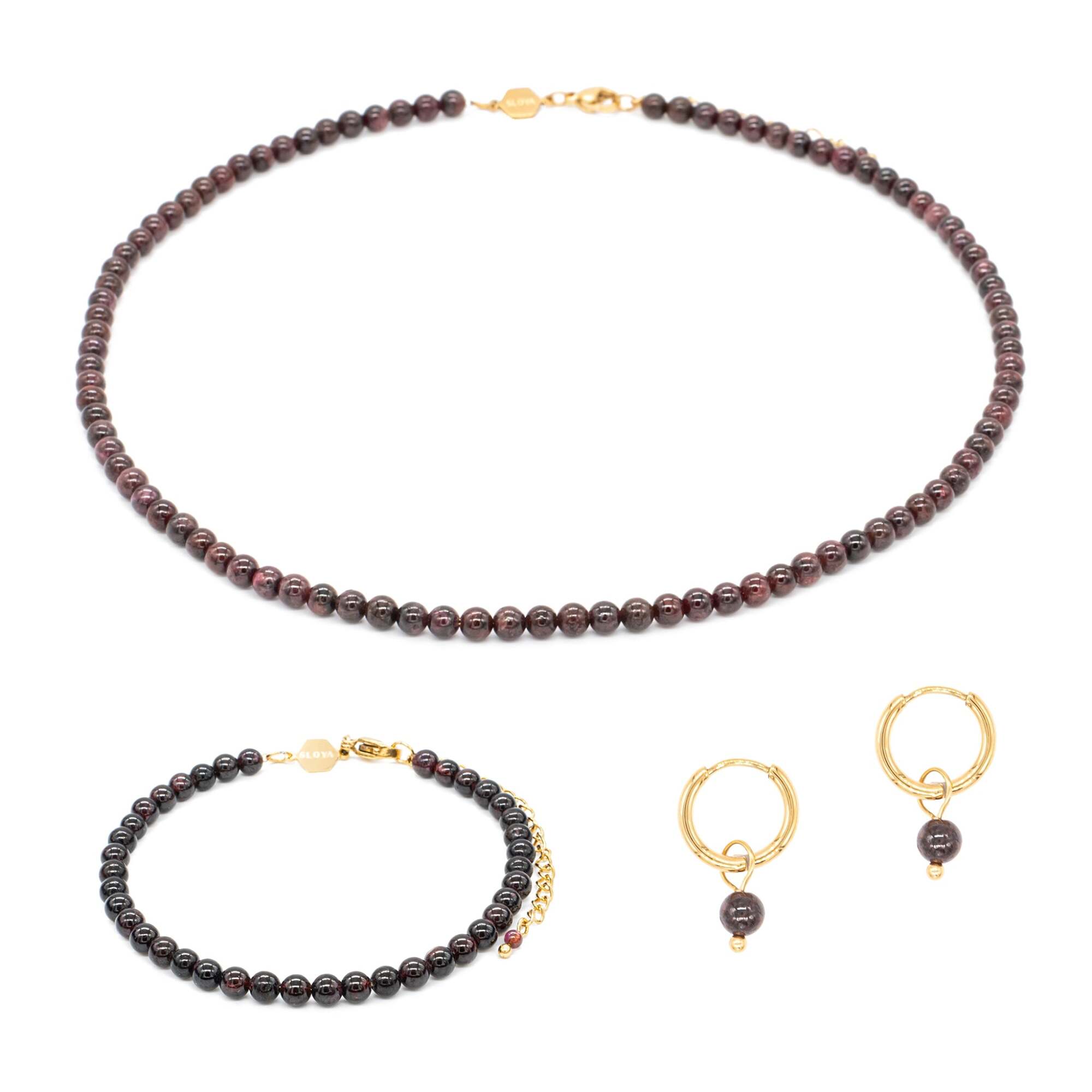 Collier, bracelet et boucles d'oreilles Serena en pierres Grenat