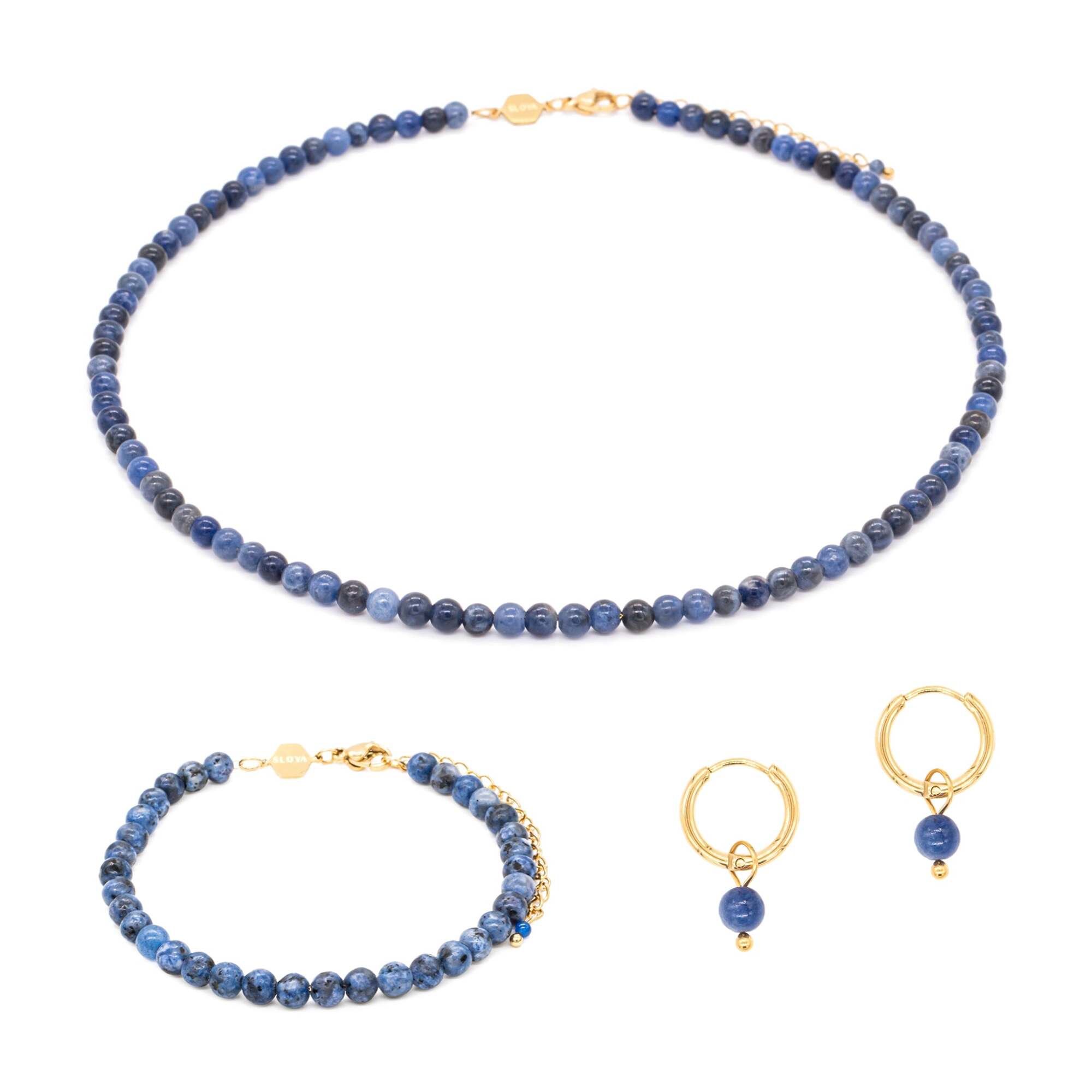 Collier, bracelet et boucles d'oreilles Serena en pierres Sodalite