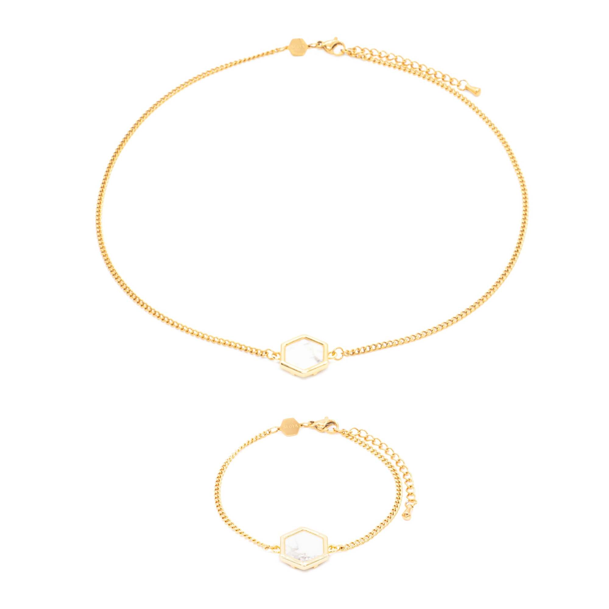 Collier et bracelet Hexalia en pierres Howlite