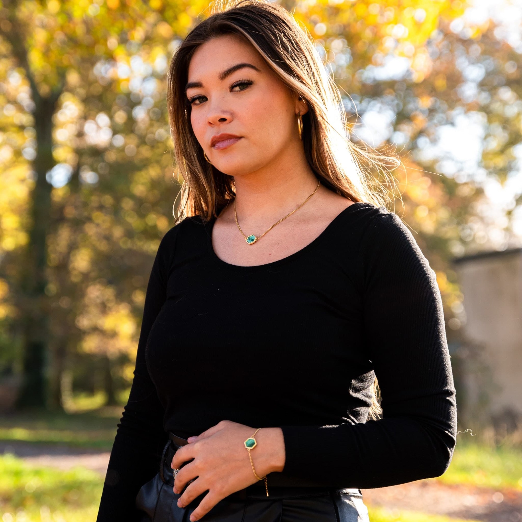 Collier et bracelet Hexalia en pierres Malachite