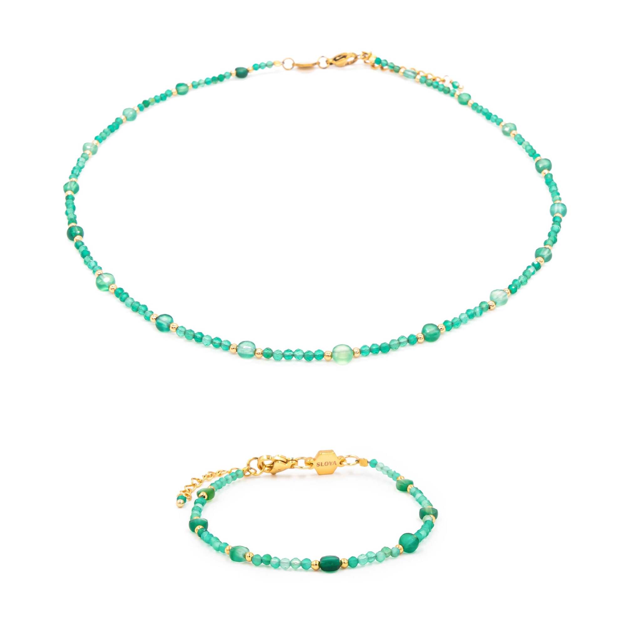 Collier et bracelet Paloma en pierres Agate Verte