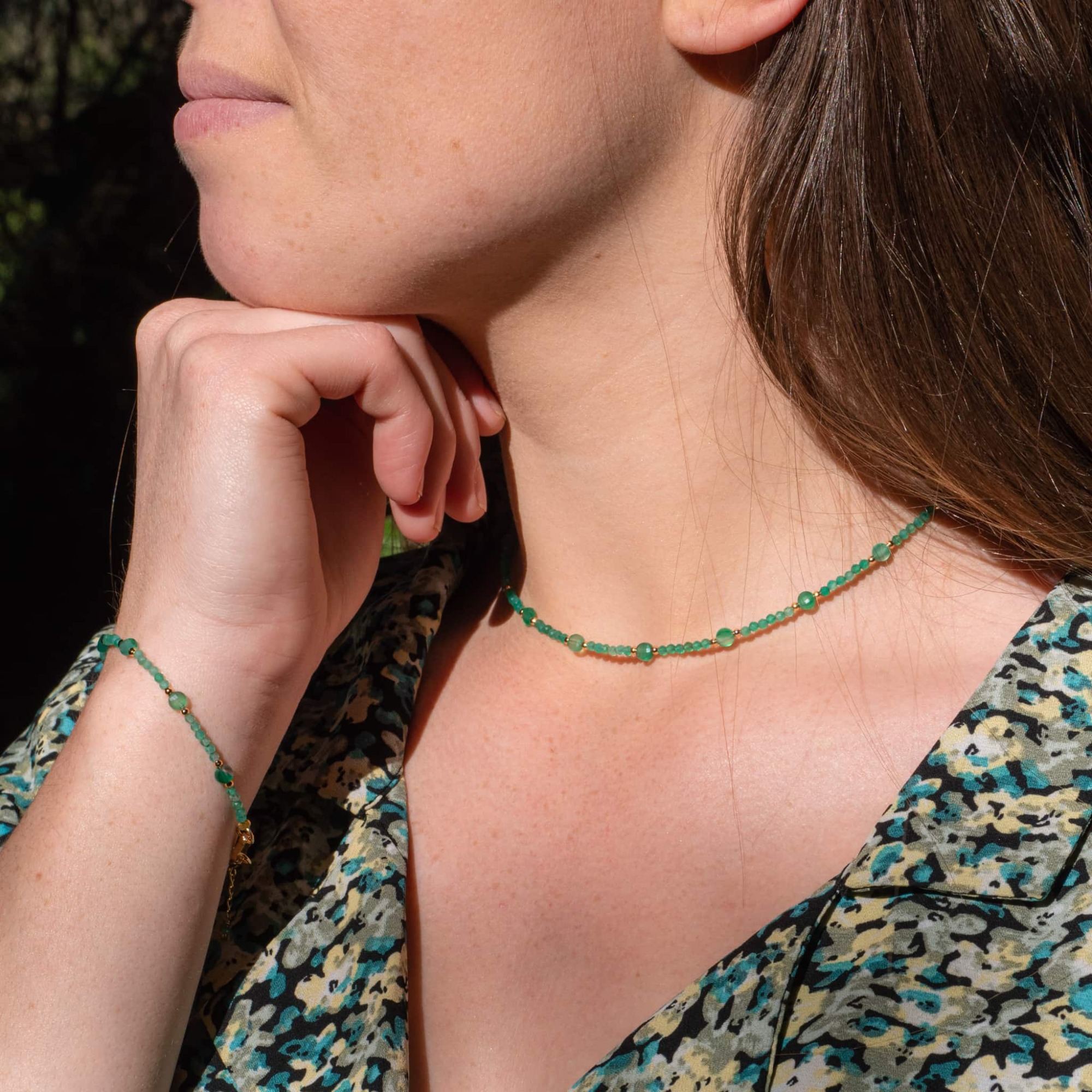 Collier et bracelet Paloma en pierres Agate Verte
