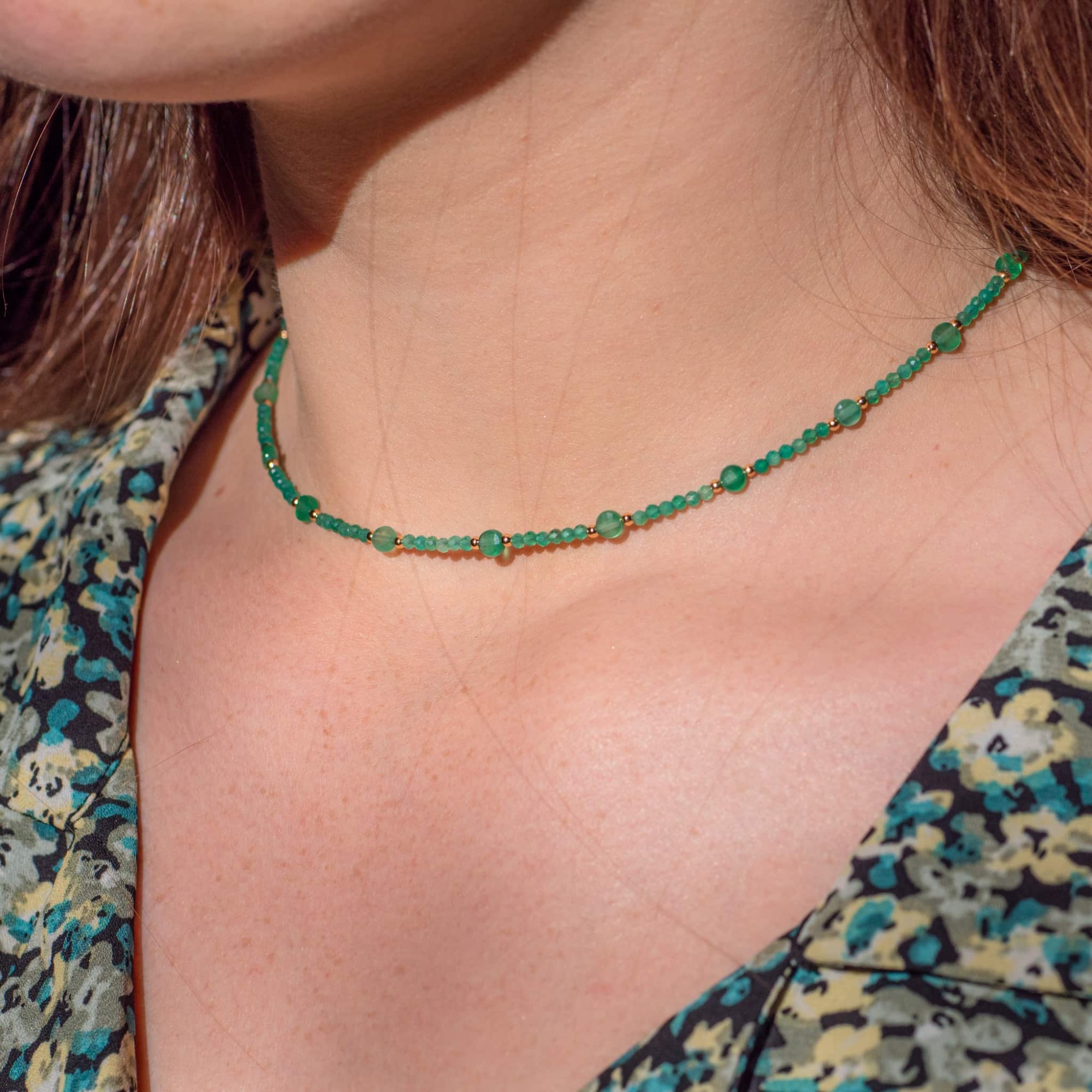 Collier et bracelet Paloma en pierres Agate Verte