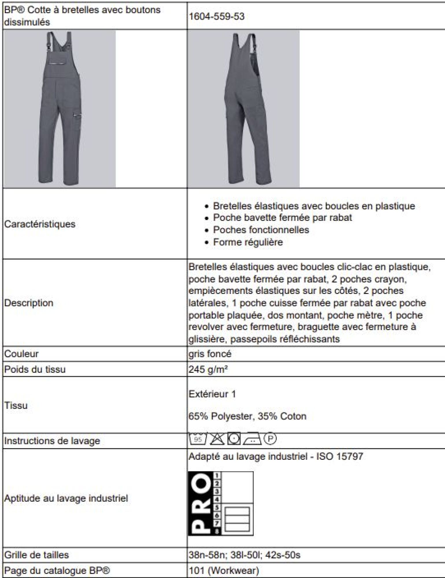 Cotte à bretelles avec boutons dissimulés