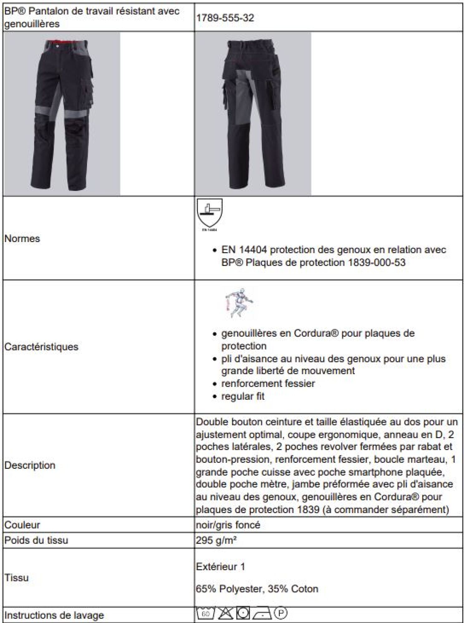 Pantalon de travail résistant avec grenouillères