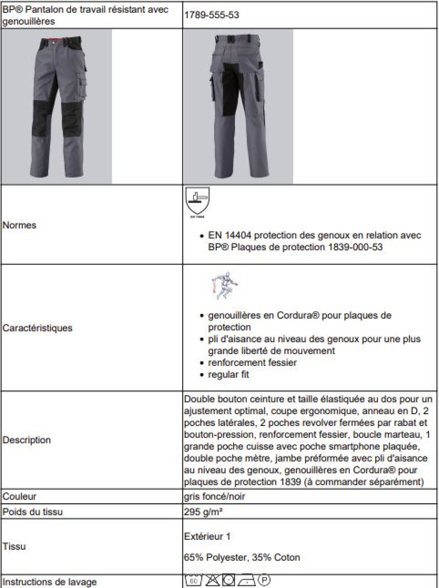 Pantalon de travail résistant avec grenouillères
