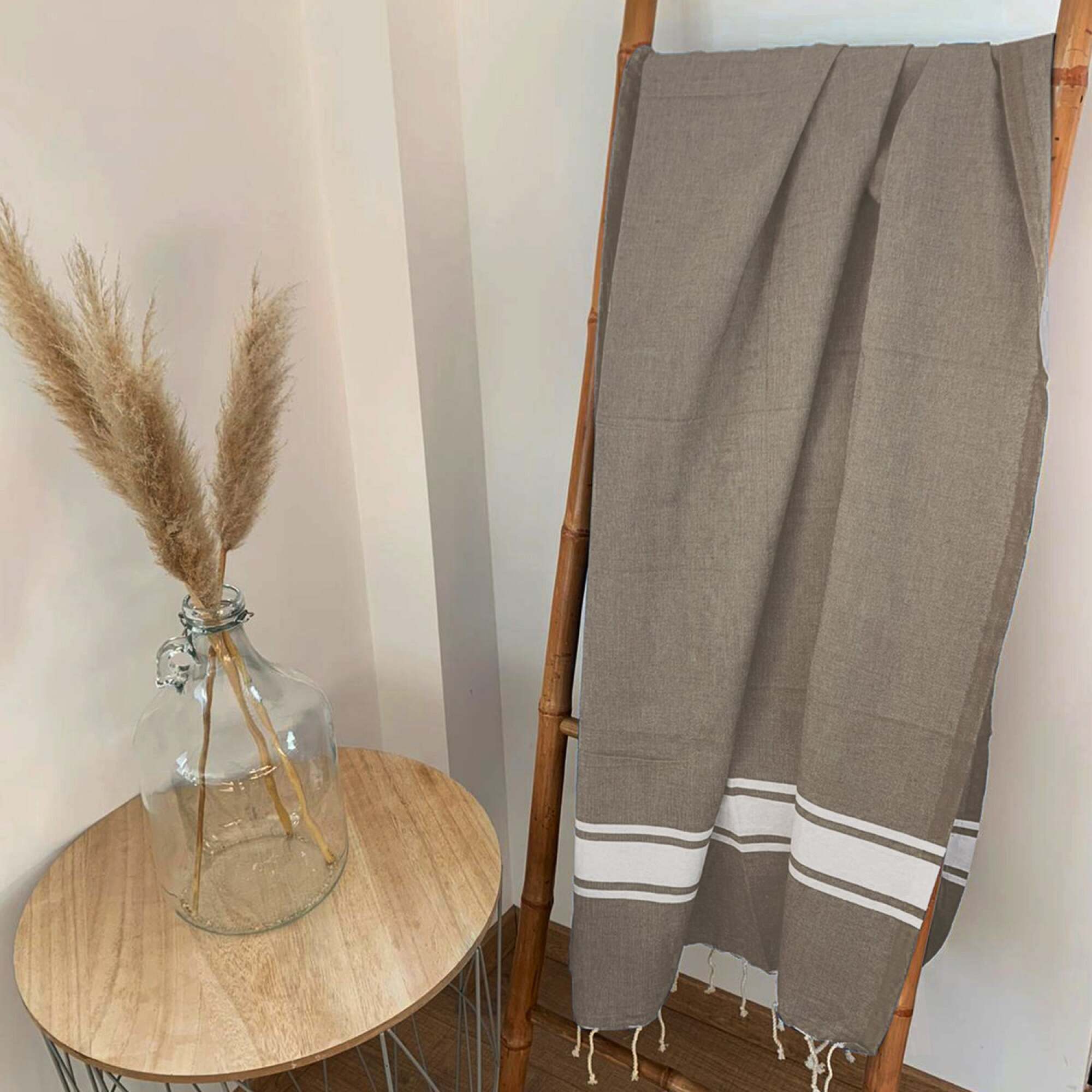 Fouta traditionnelle Kozo Taupe 100x200 190g/m²