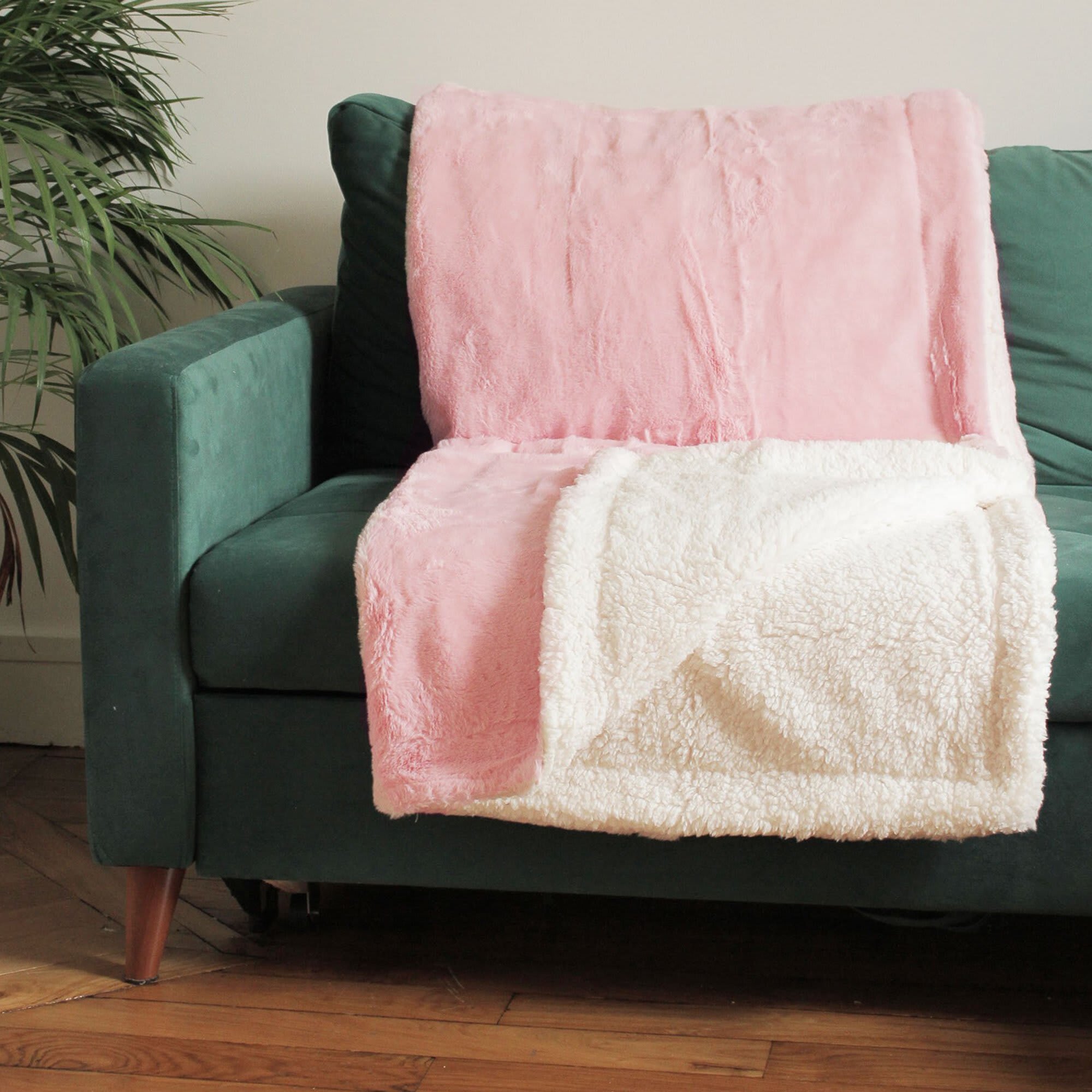 Plaid polaire doublé imitation lapin Rose 130 x 170