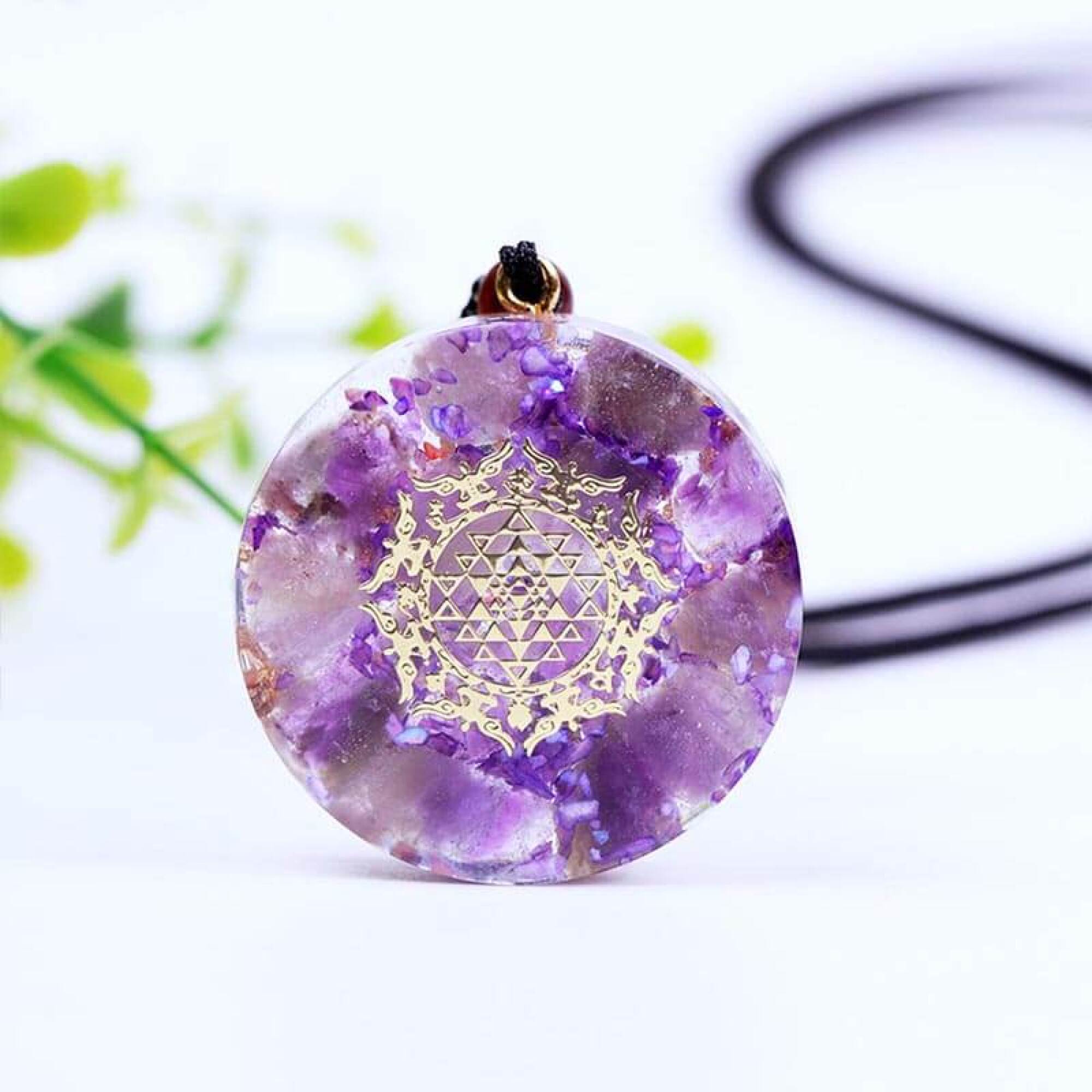 Collier pendentif orgone yoga Améthyste