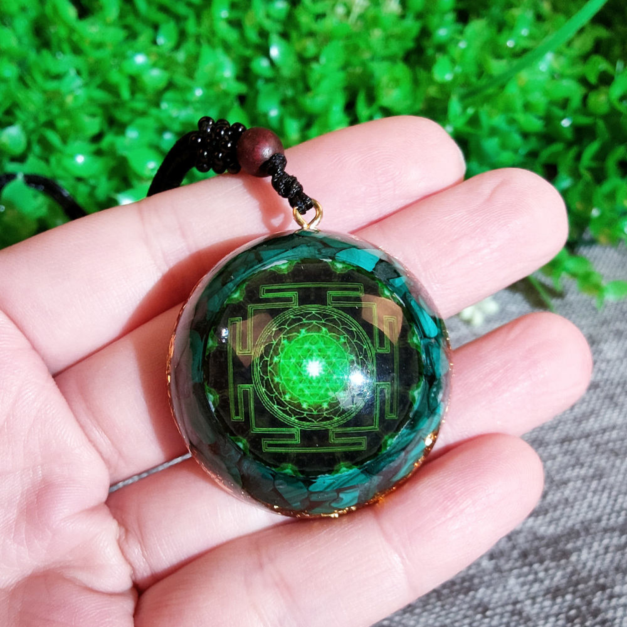 Collier pendentif orgone yoga Malachite