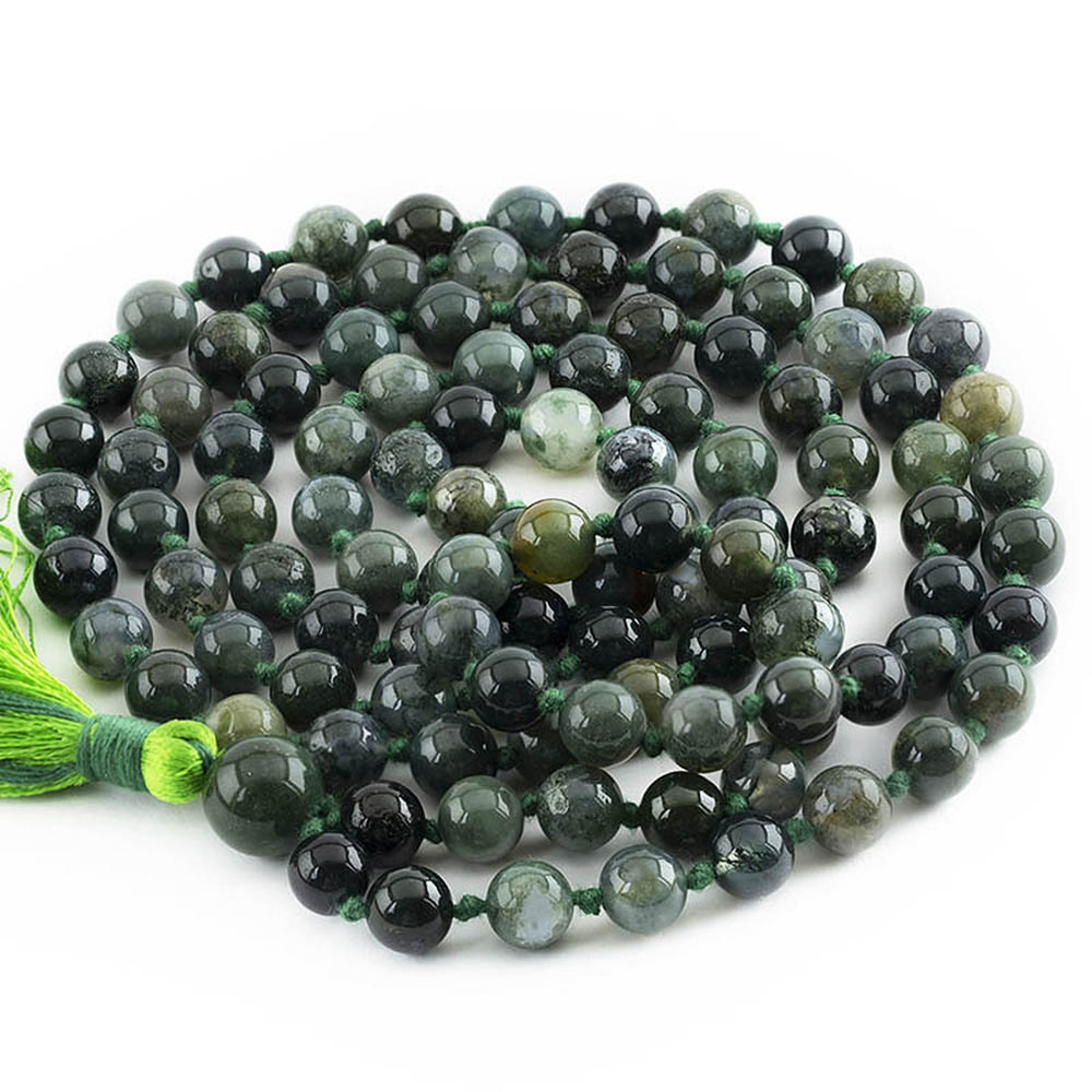 Mala yoga méditation Agate mousse AA