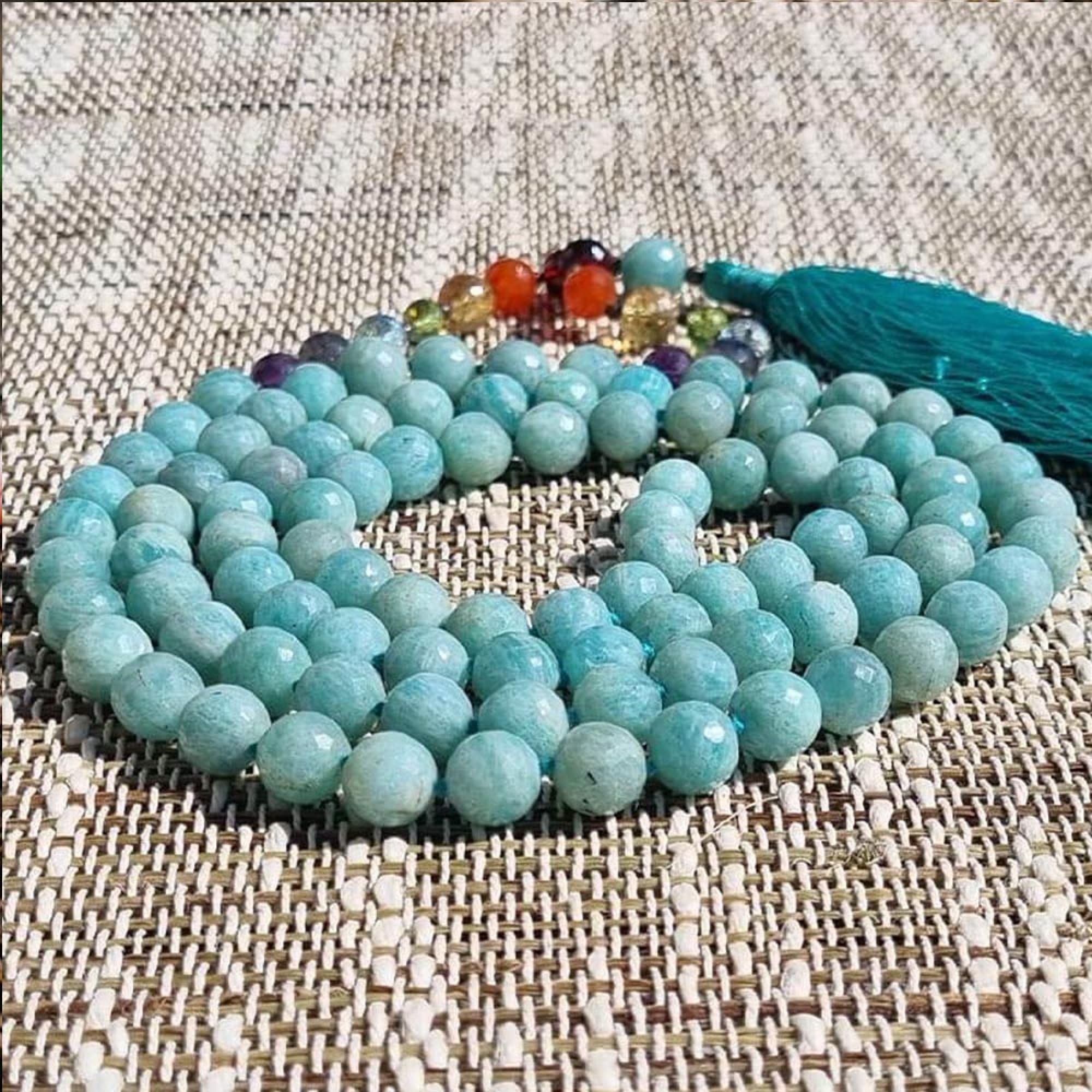 Mala yoga méditation Amazonite facettée