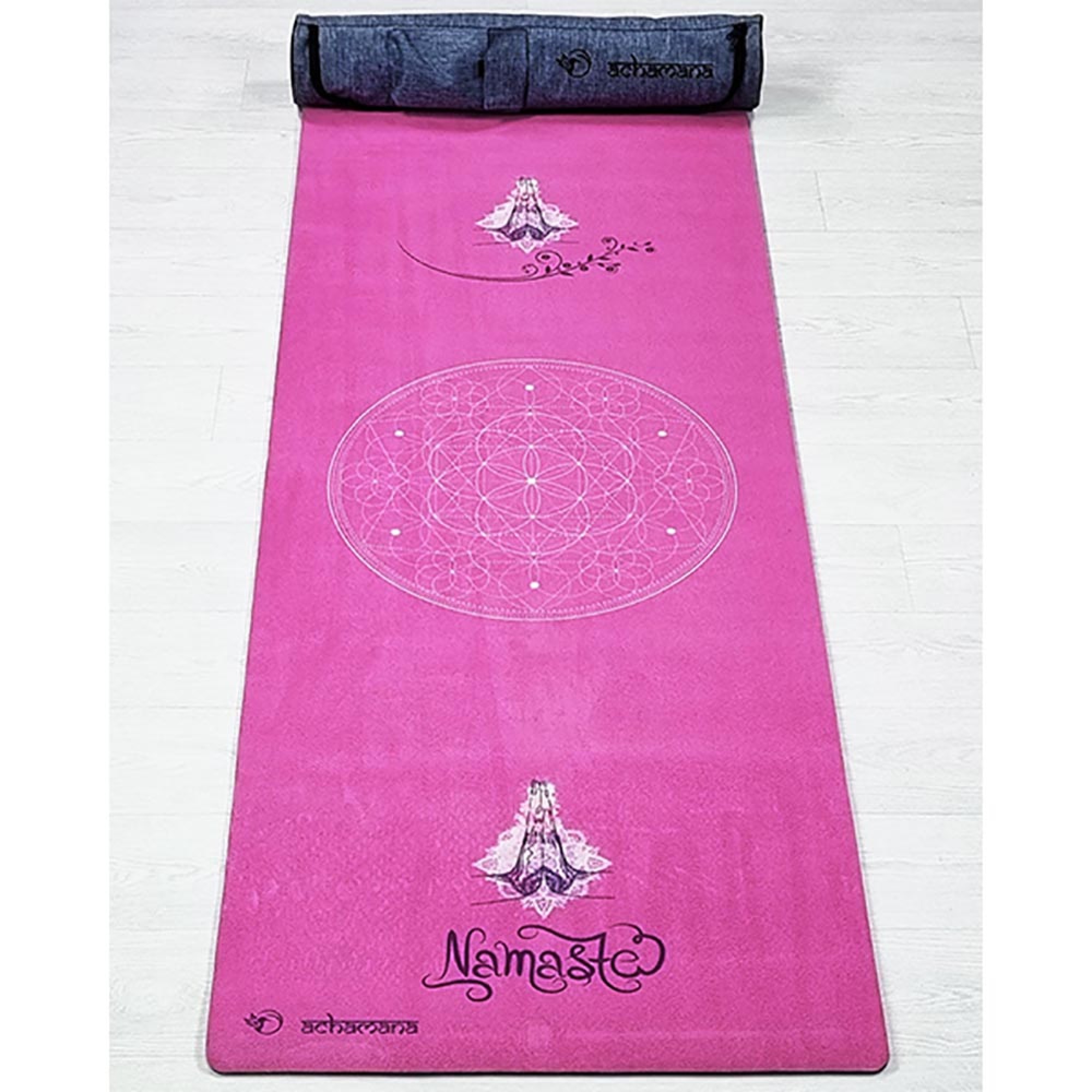 Tapis de yoga 3 plis Namasté rose + Sac