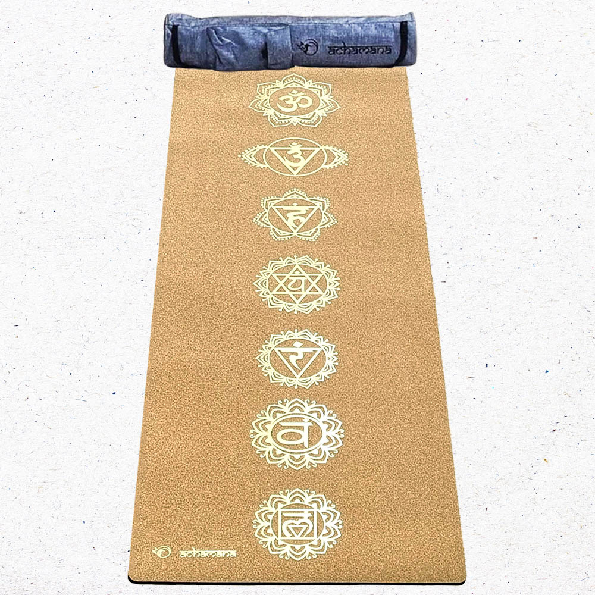 Tapis yoga 3 plis 6mm 7chakras Or + Sac