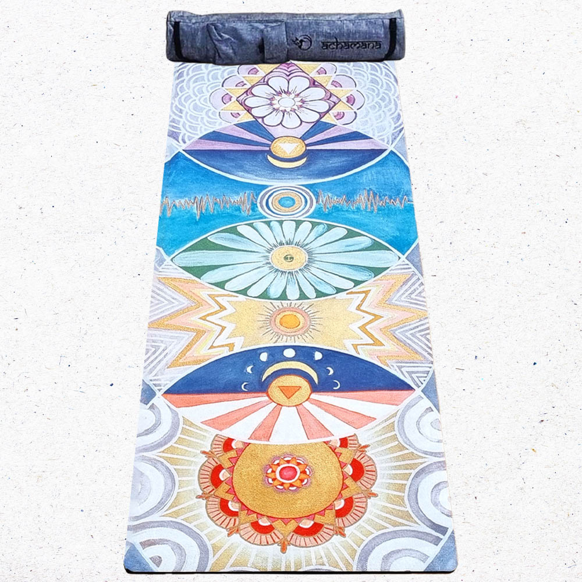 Tapis yoga 3 plis 7chakras art +Sac yoga
