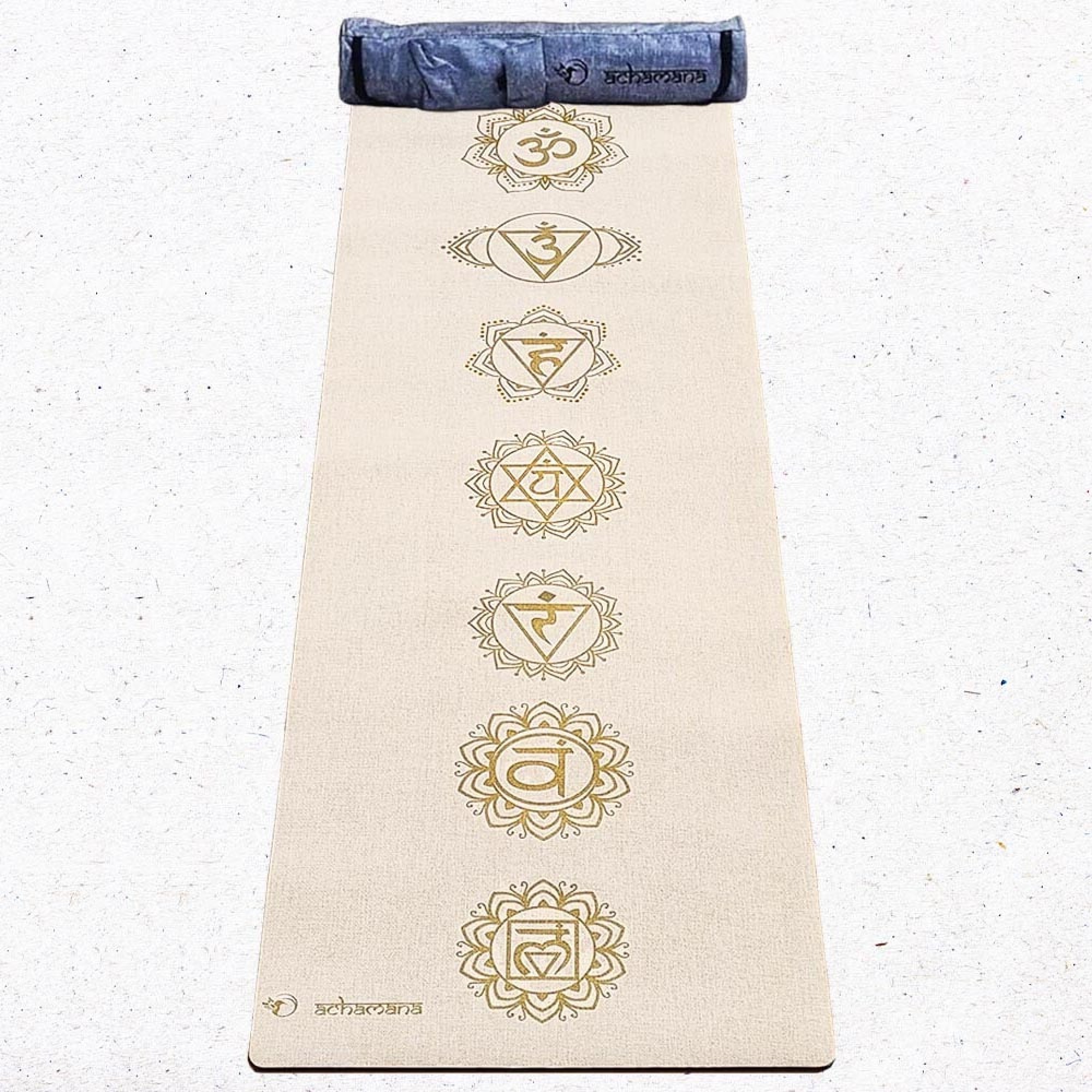Tapis yoga chanvre 7chakras or +Sac yoga