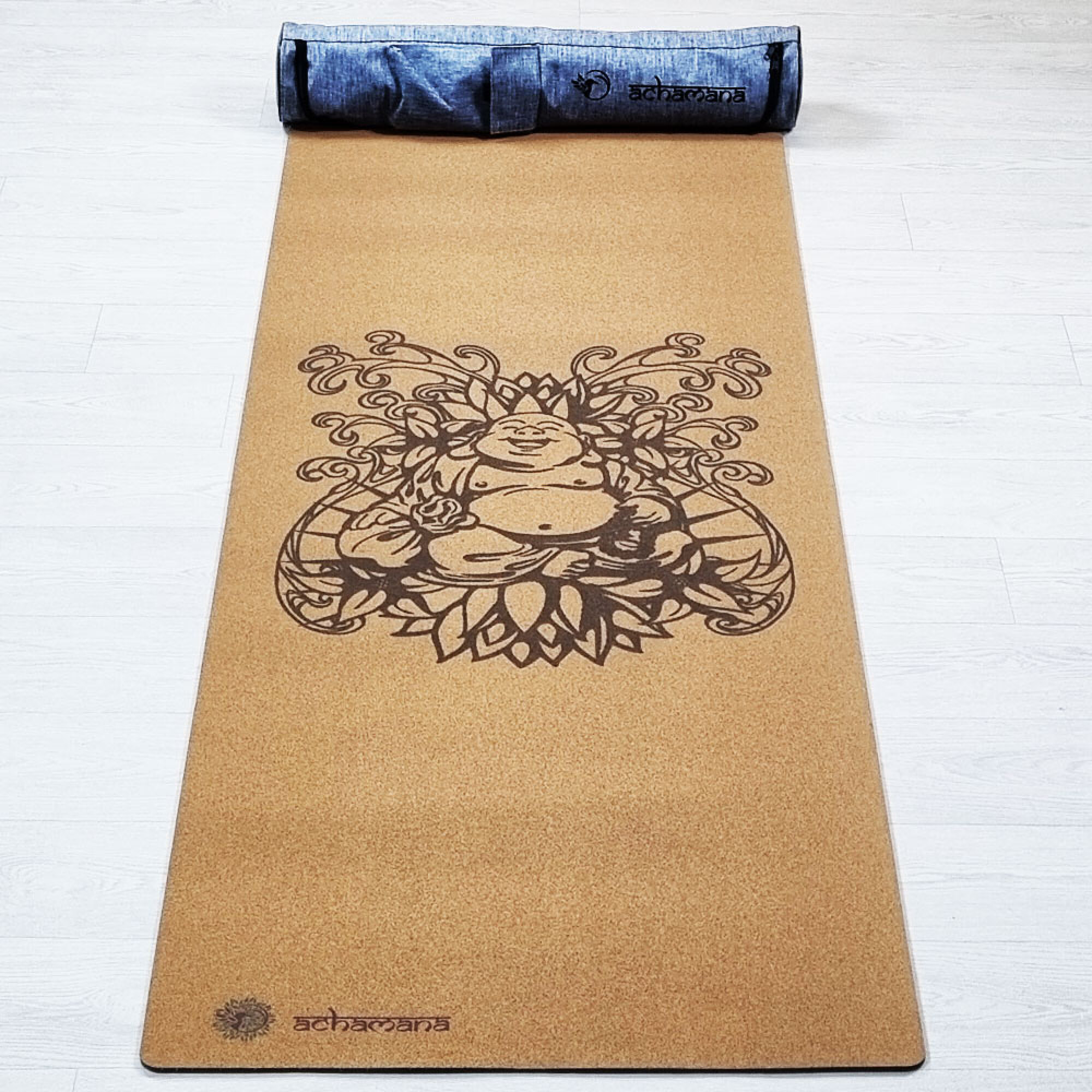 Tapis yoga liège Bouddha rieur + Sac