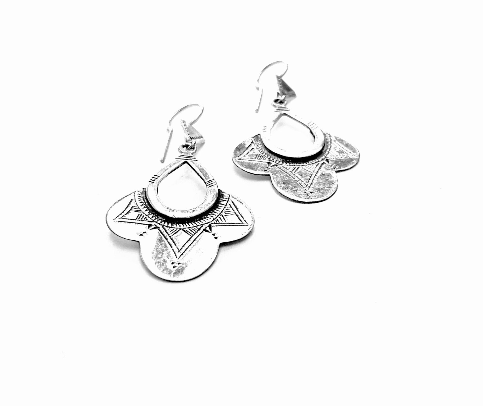 Bijoux Touareg Ethniques Boucles d'Oreilles en Argent Fleur Longue