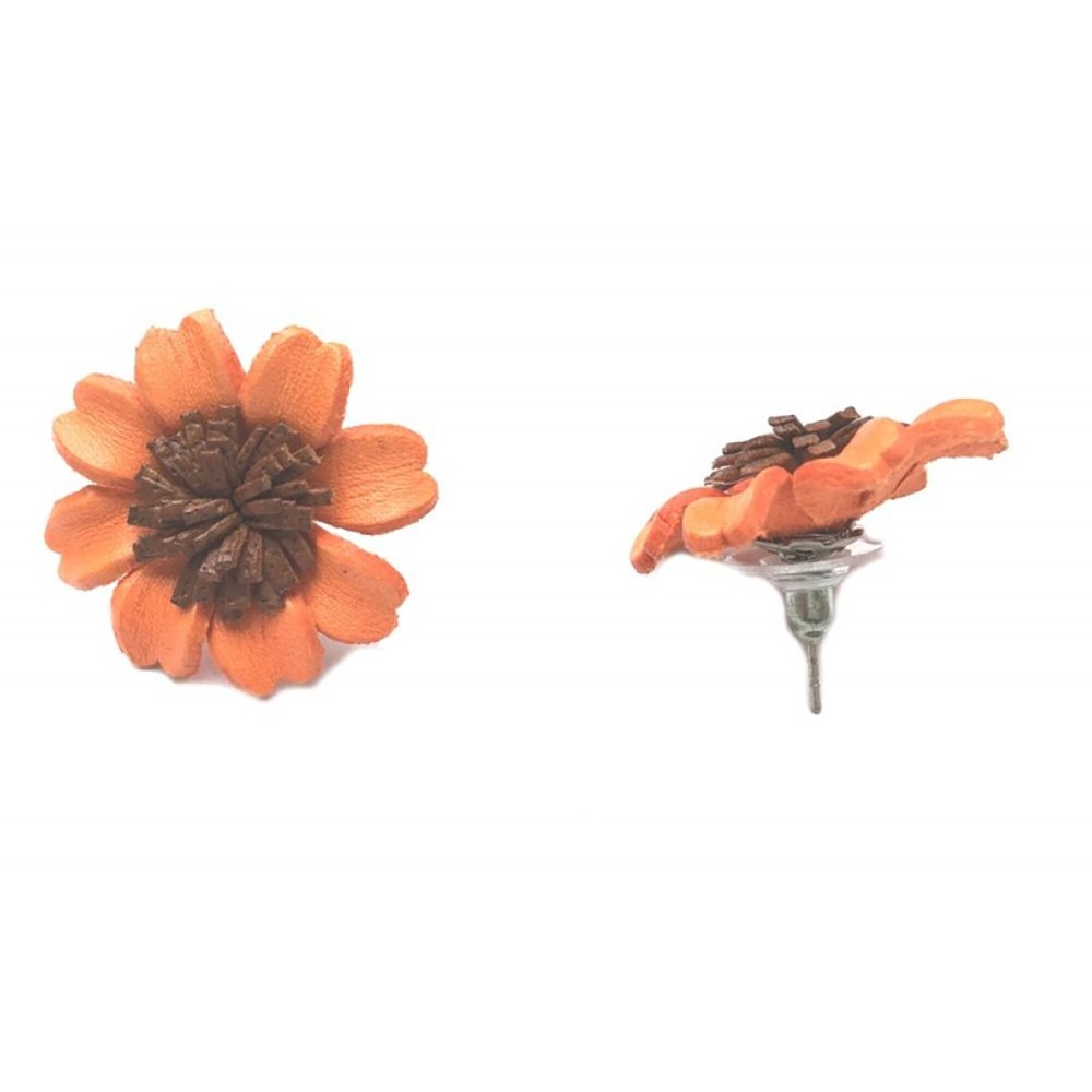 Boucle d'Oreilles FLEUR marguerite CUIR orange