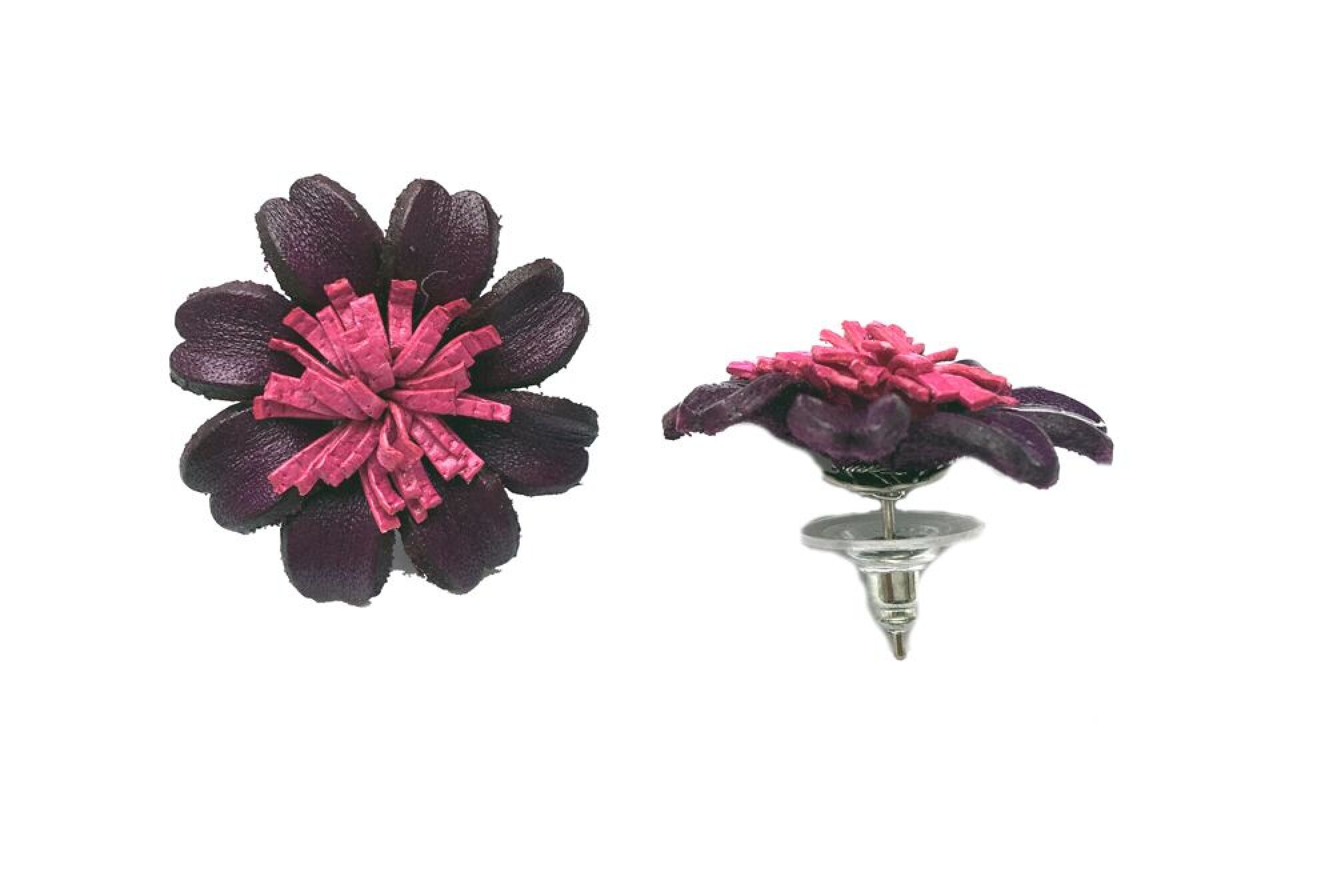 Boucle d'Oreilles FLEUR marguerite CUIR violet