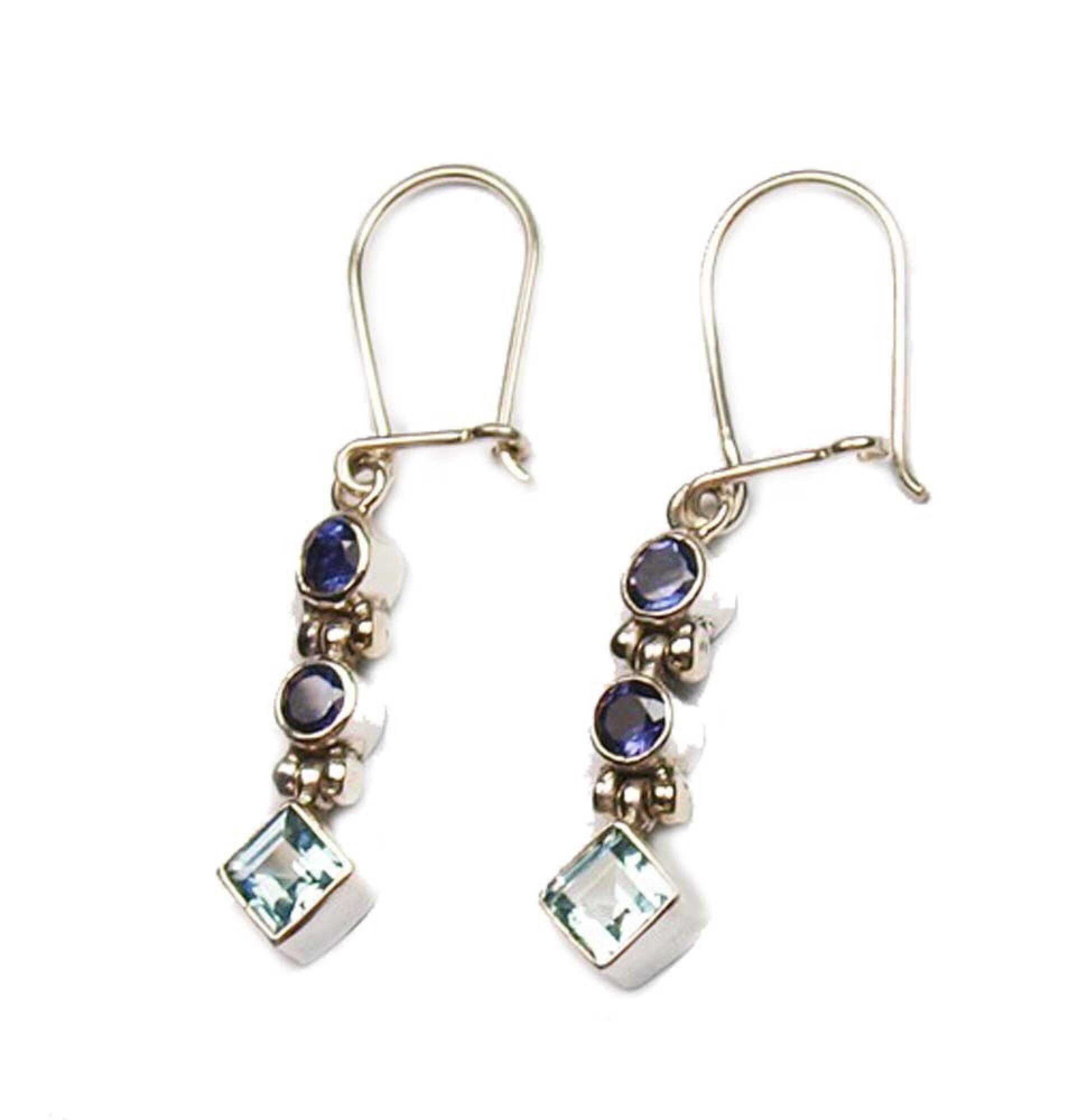 Boucles d'oreille argent, topaze bleue