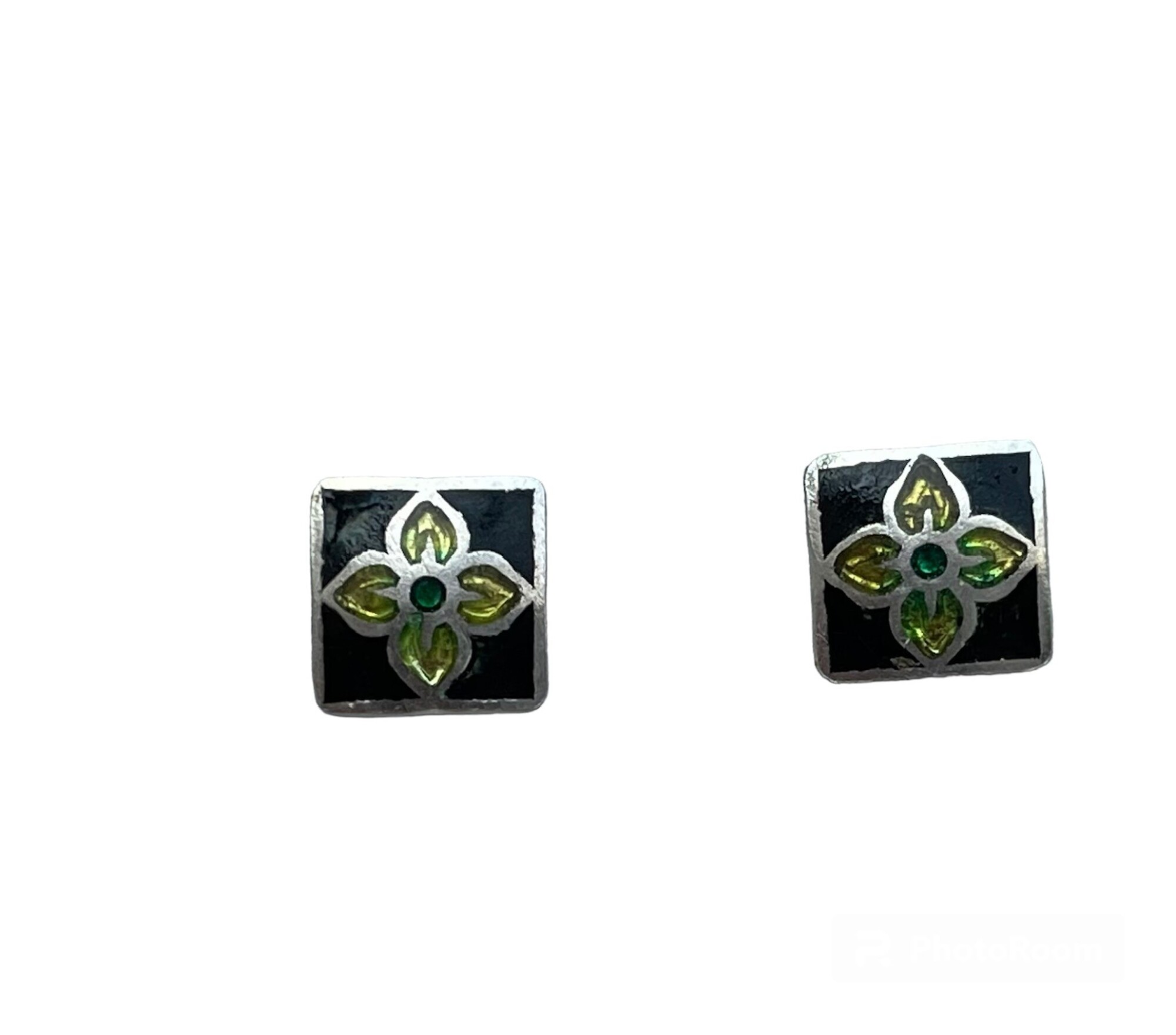 Boucles d'oreilles, clou d'oreille carré en argent et email