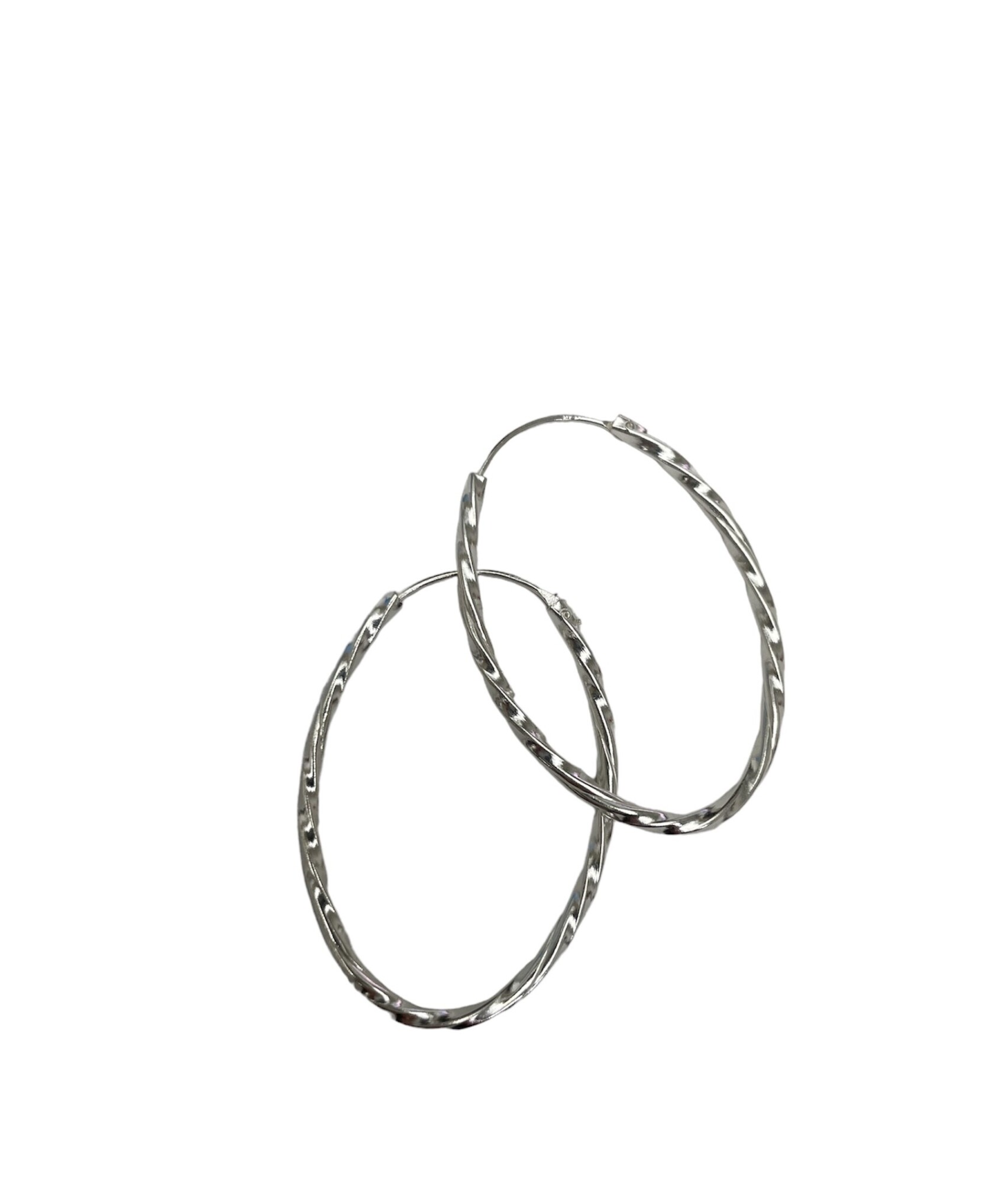 Boucles d'oreilles, créoles en argent ovales torsadées