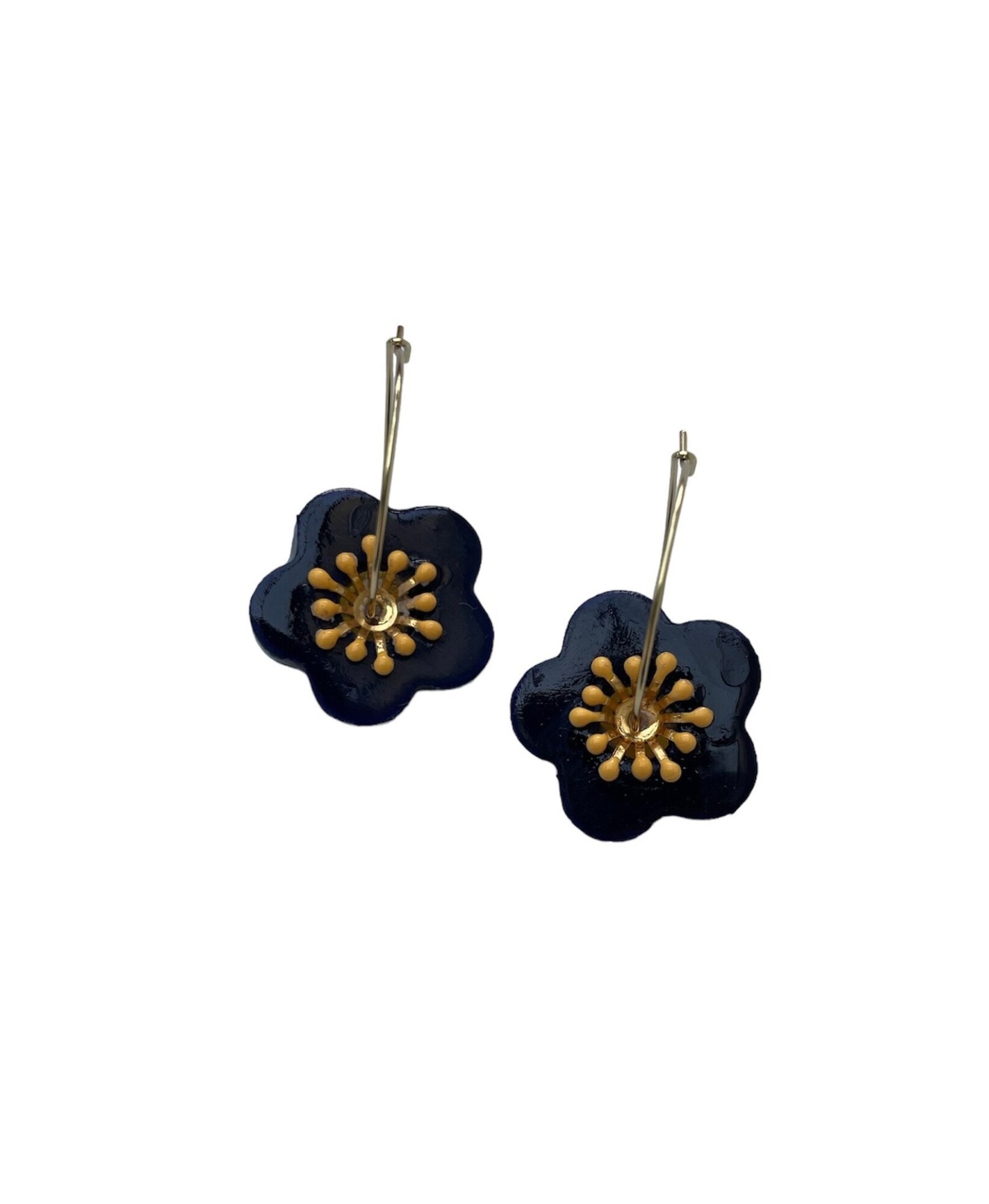 Boucles d'oreilles, créoles fleur bleue en céramique - Modèle unique artisanal