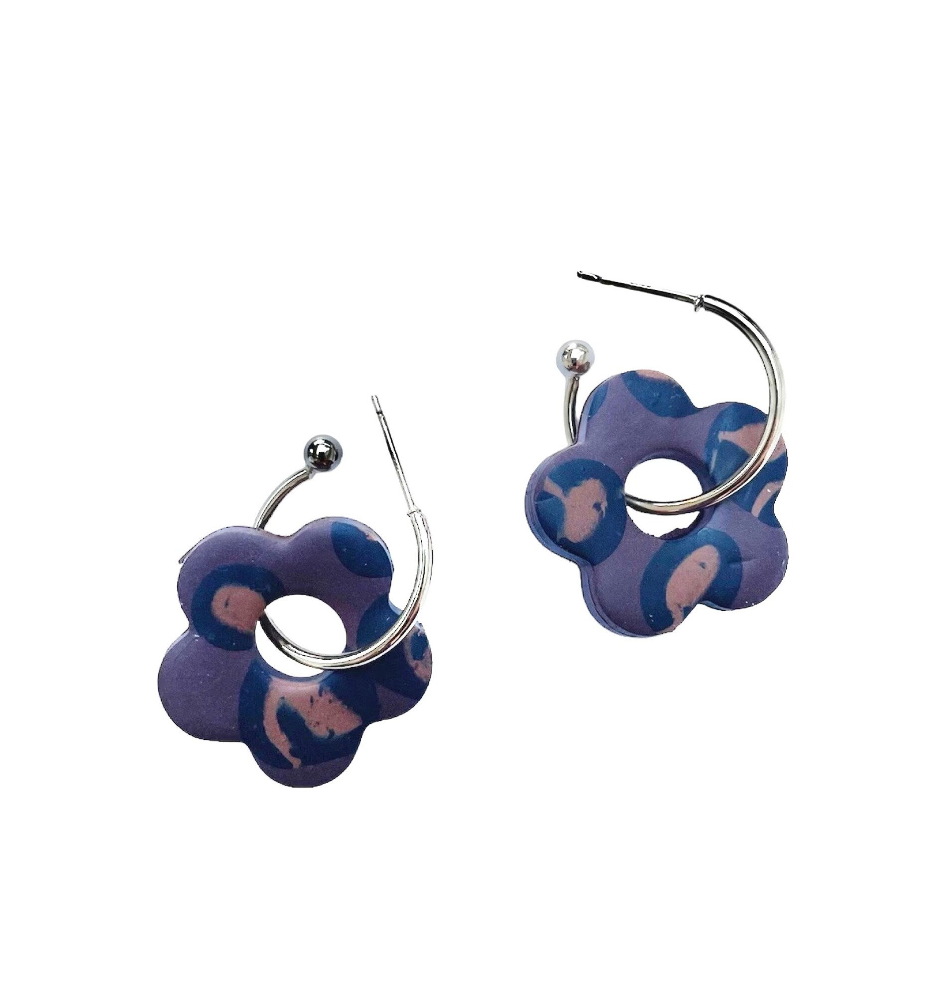 Boucles d'oreilles, créoles fleur marron - Modèle unique artisanal