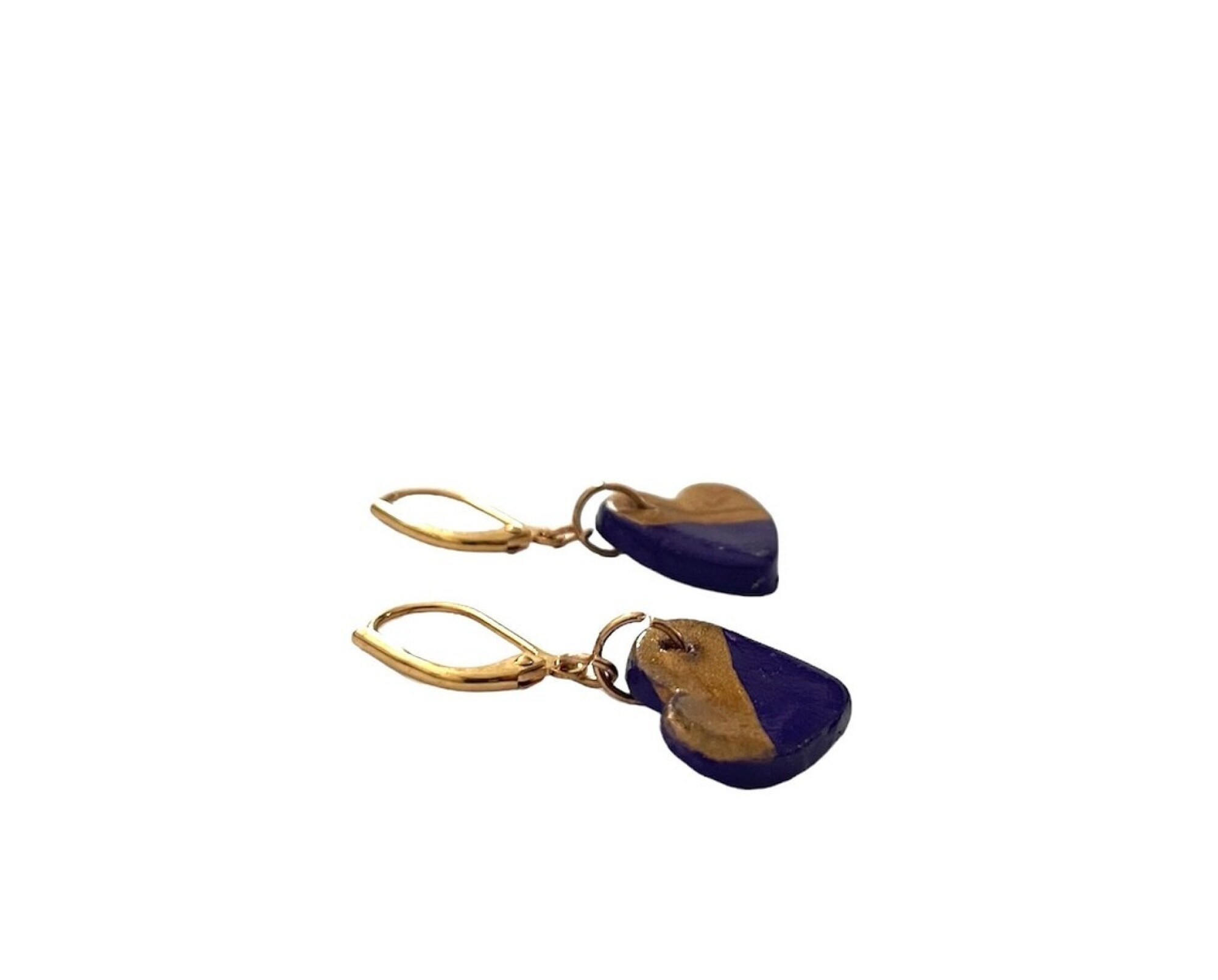 Boucles d'oreilles, pendantes en céramique violet et or