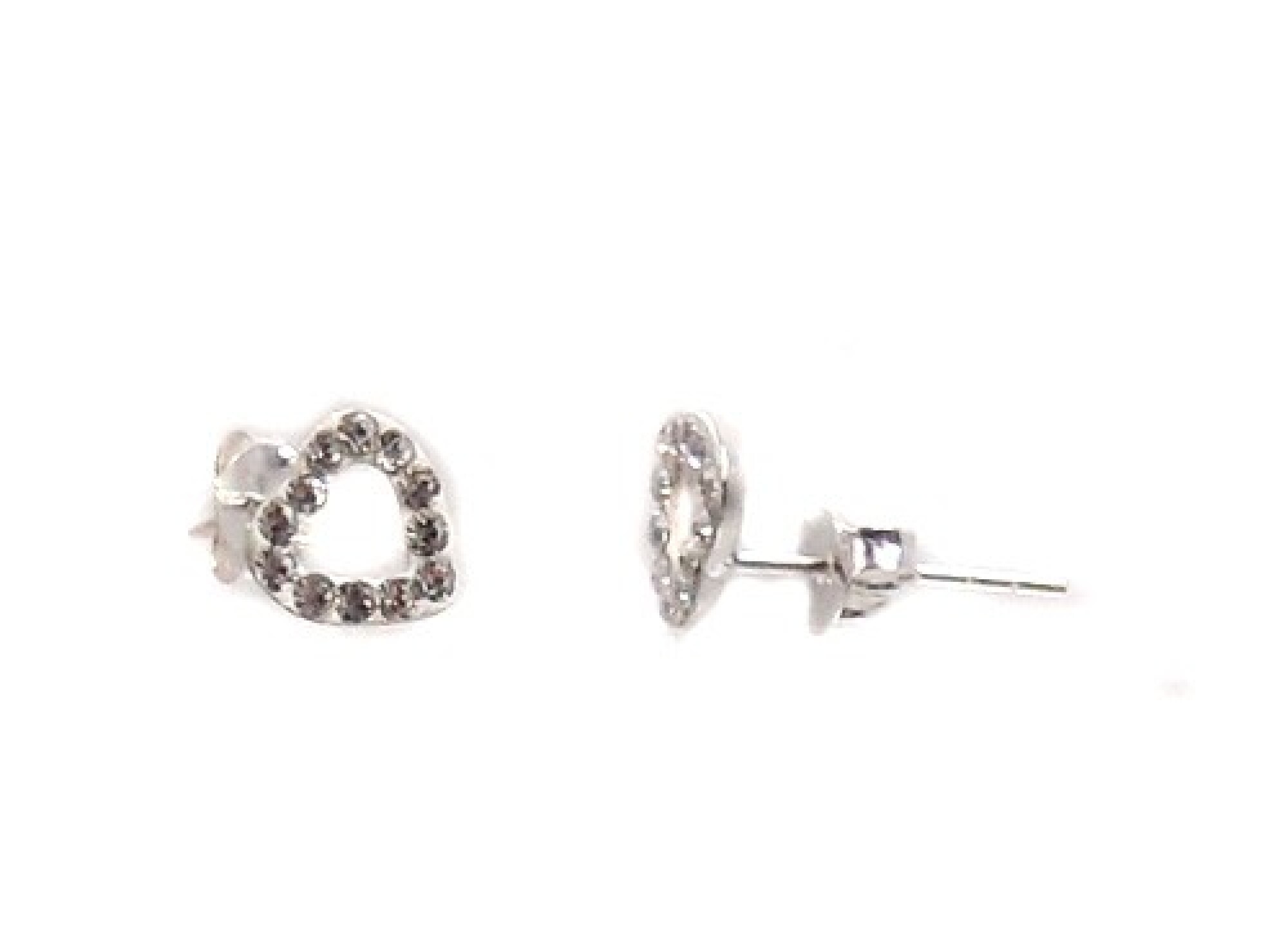 Boucles d'oreilles strass blanc en argent, forme coeur