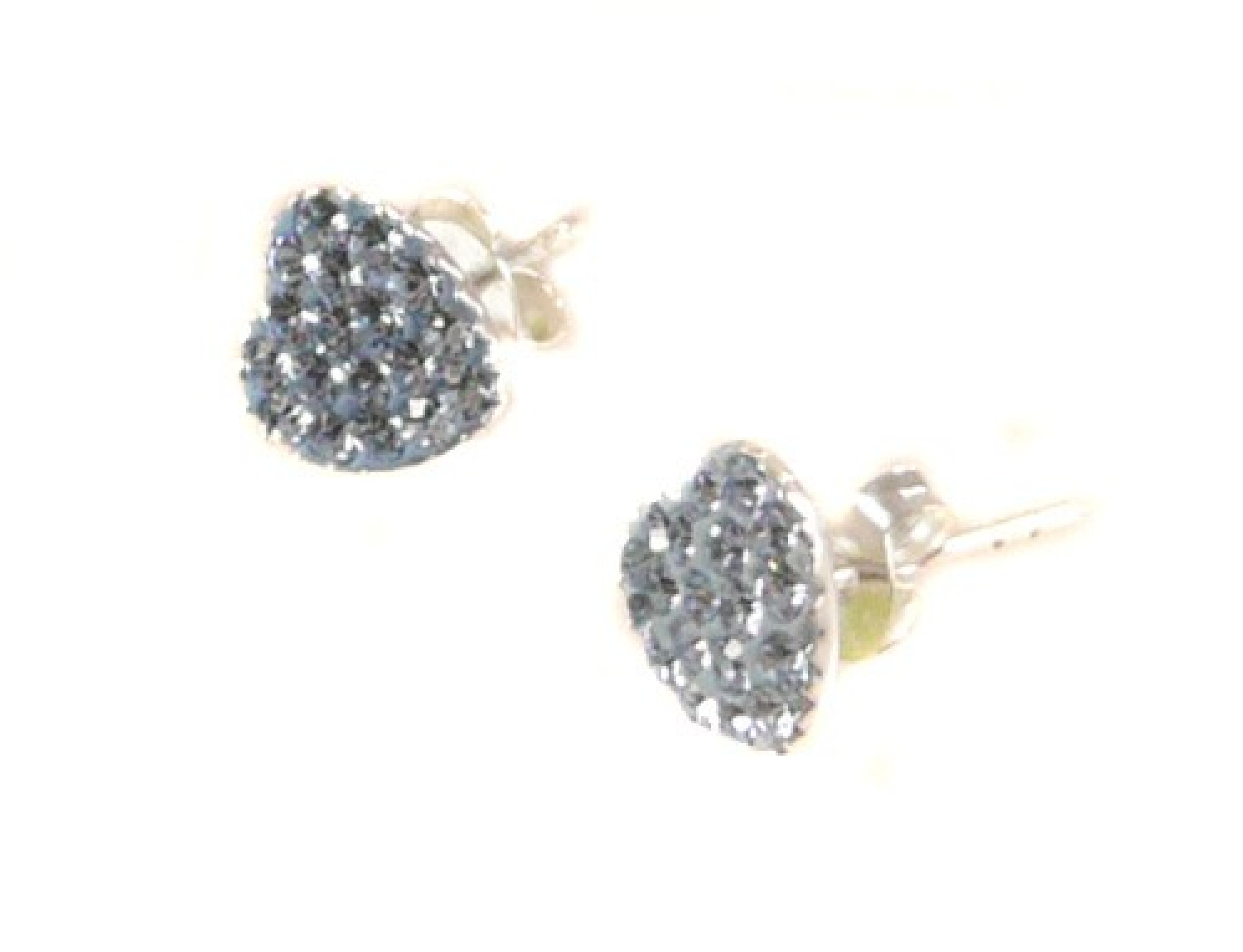 Boucles d'oreilles strass bleu en argent, forme coeur