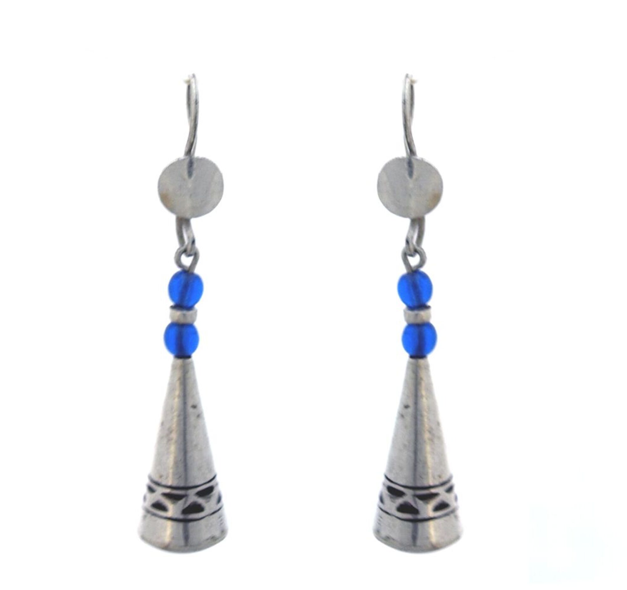 boucles d'oreilles touareg cône perles bleues fait main