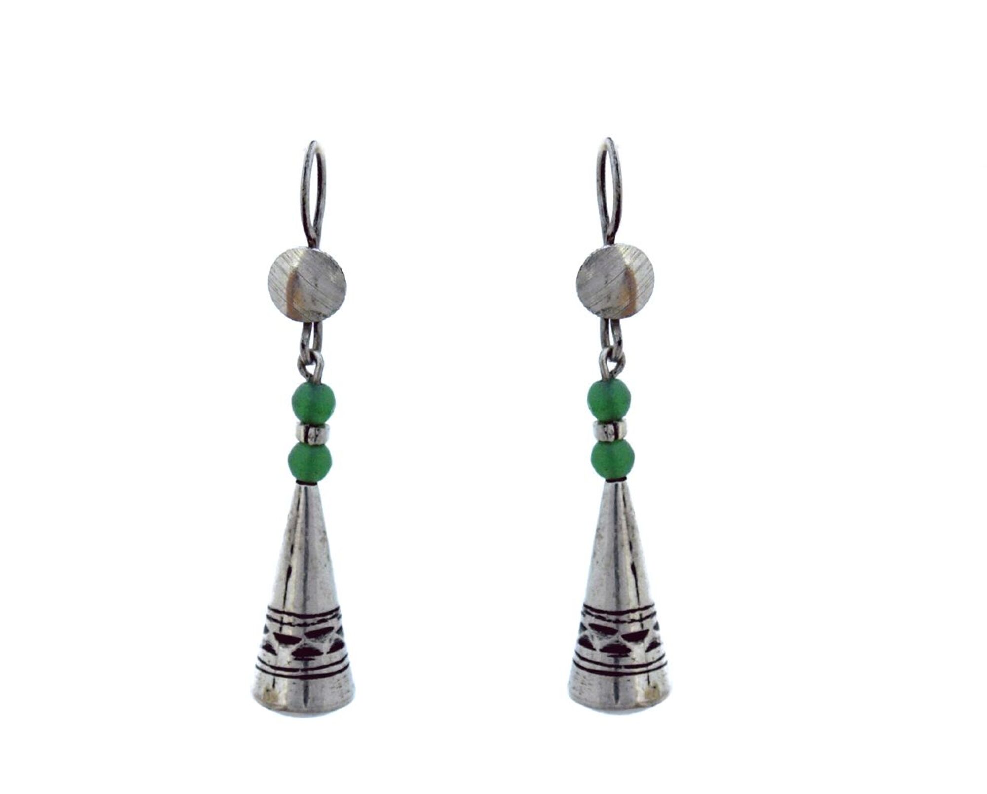 boucles d'oreilles touareg cône perles vertes fait main