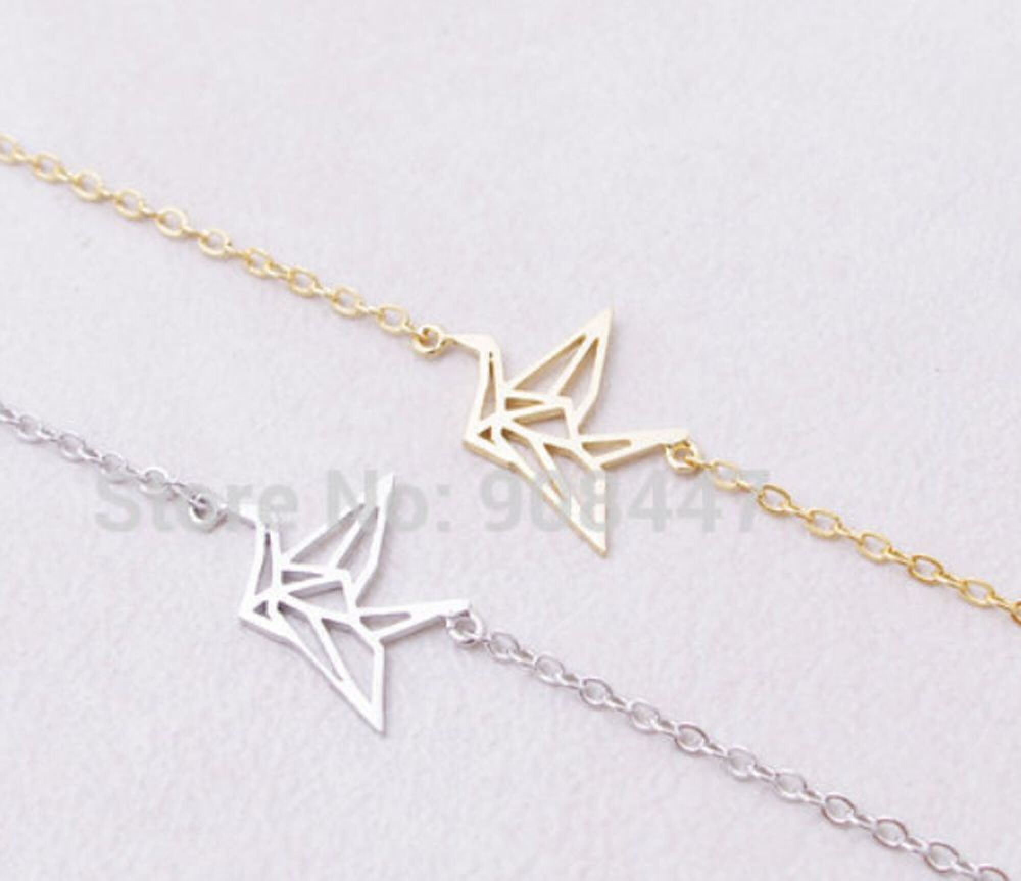 Bracelet argenté ou doré avec oiseau origami