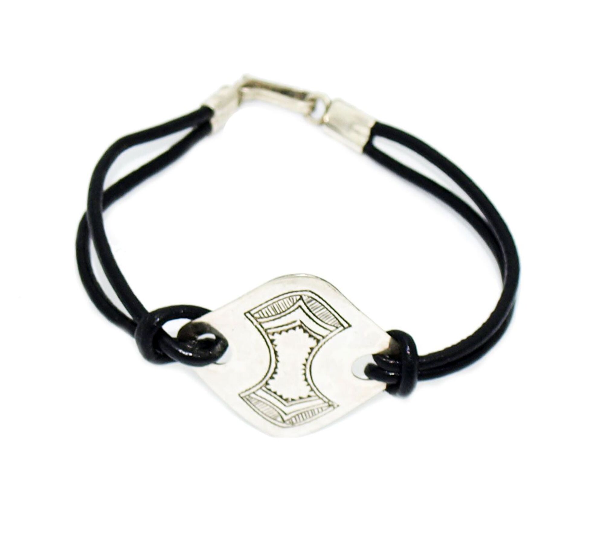 Bracelet cuir et plaque forme losange