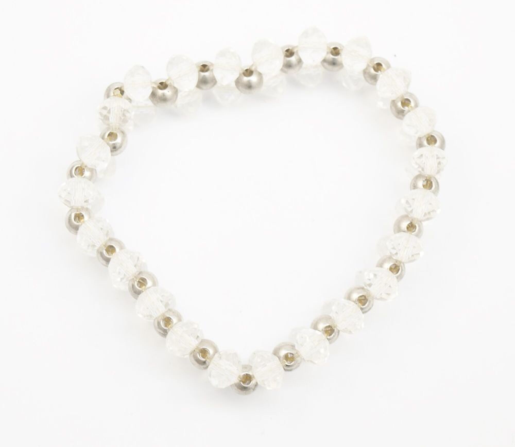 Bracelet élastique en perles de cristal transparent et perles argenté