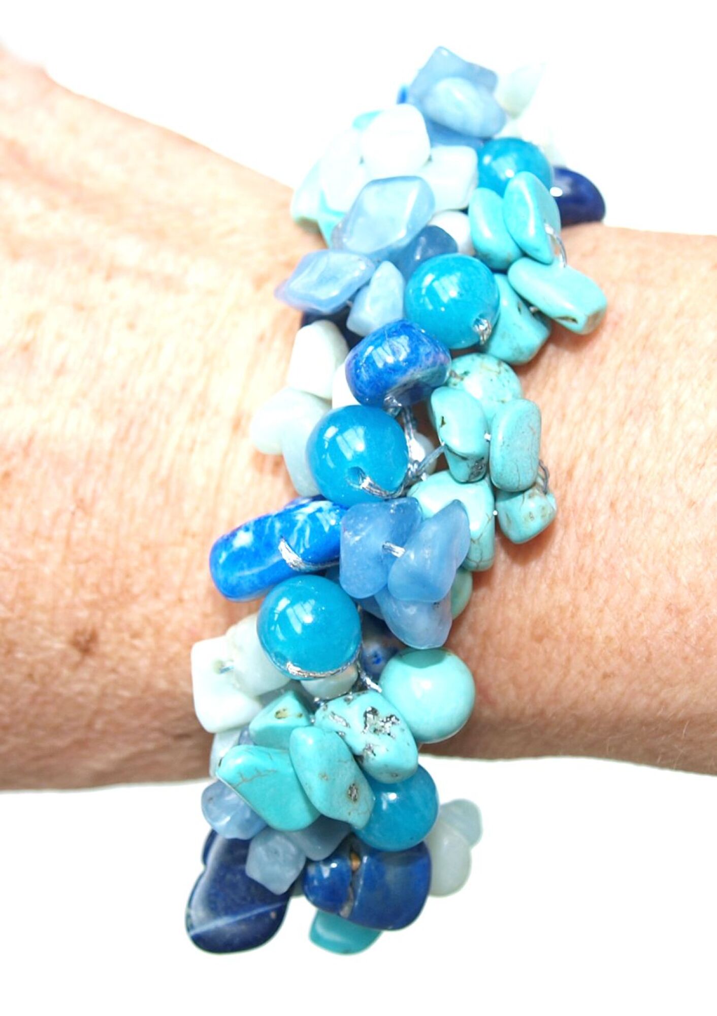 Bracelet large en pierres bleues
