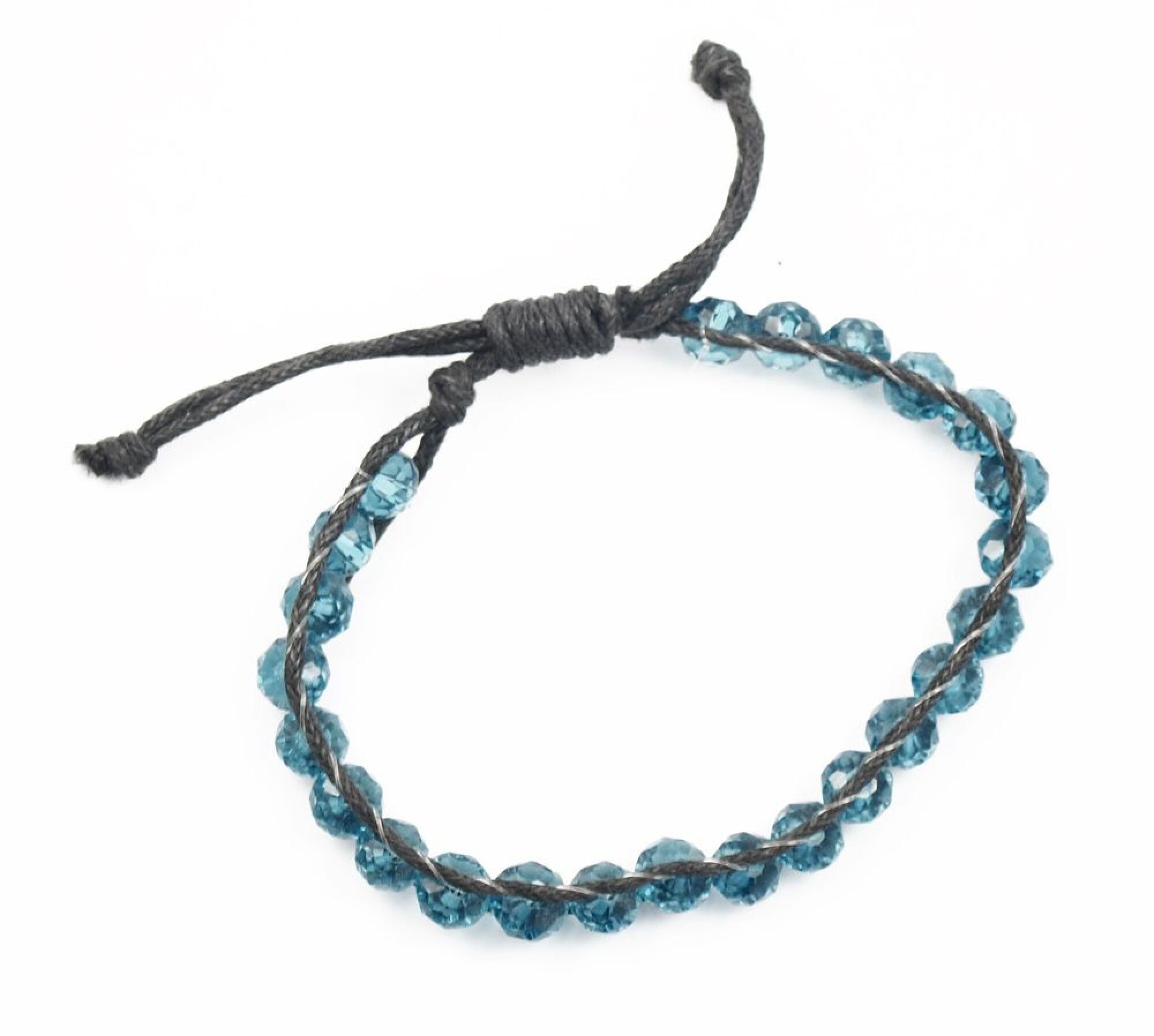 Bracelet perles de cristal bleu et fil noir
