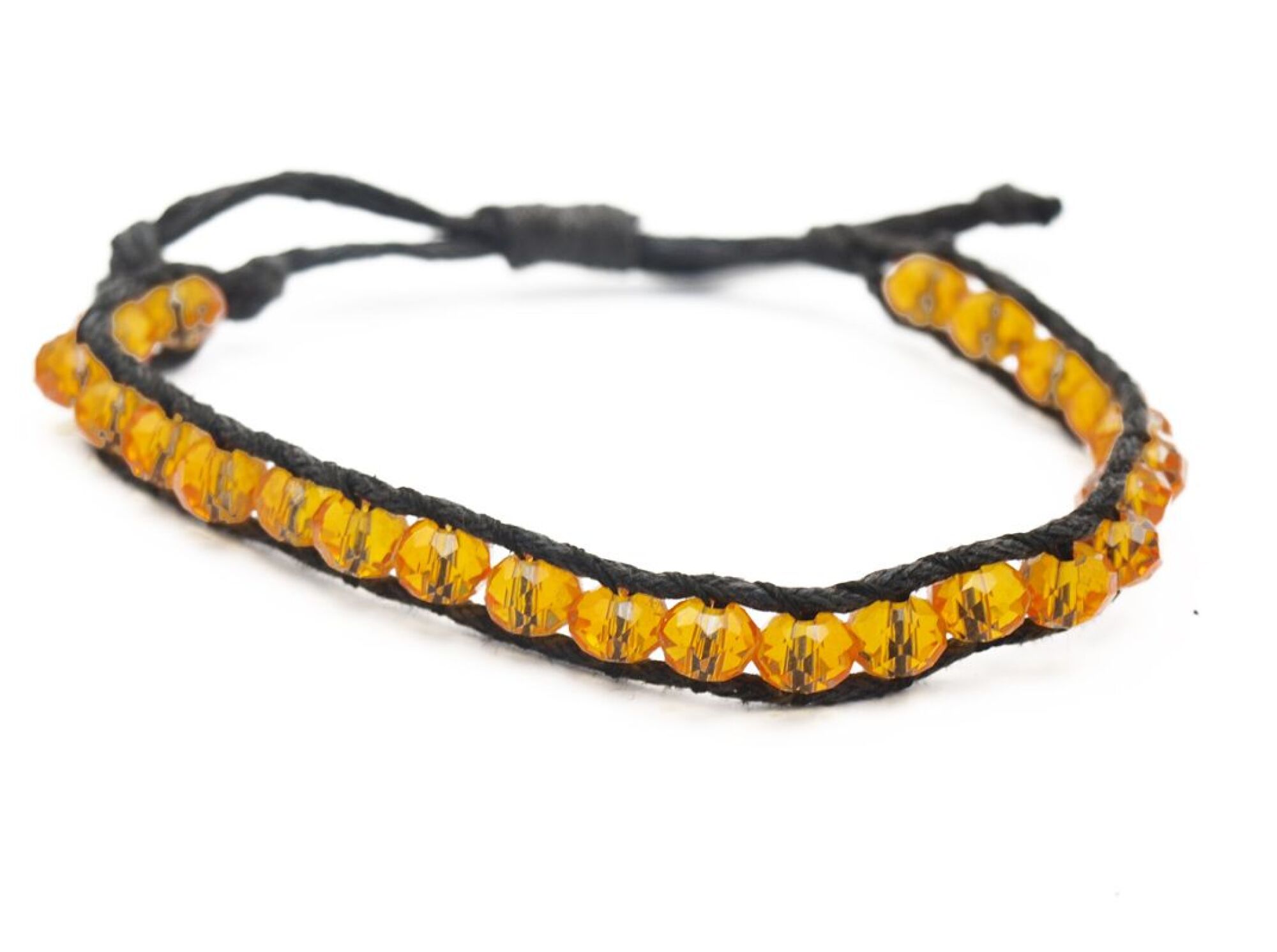 Bracelet perles de cristal jaune et fil noir
