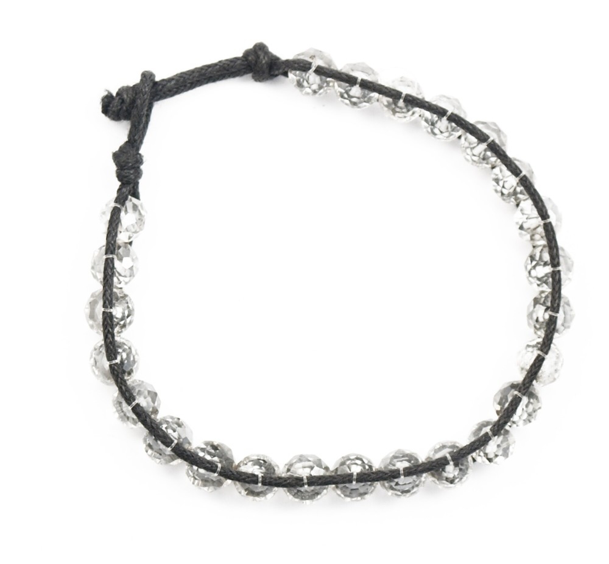 Bracelet perles de cristal transparent et fil de coton noir
