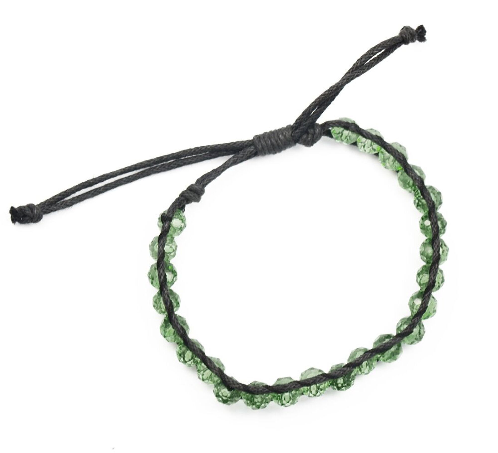 Bracelet perles de cristal vert et fil noir