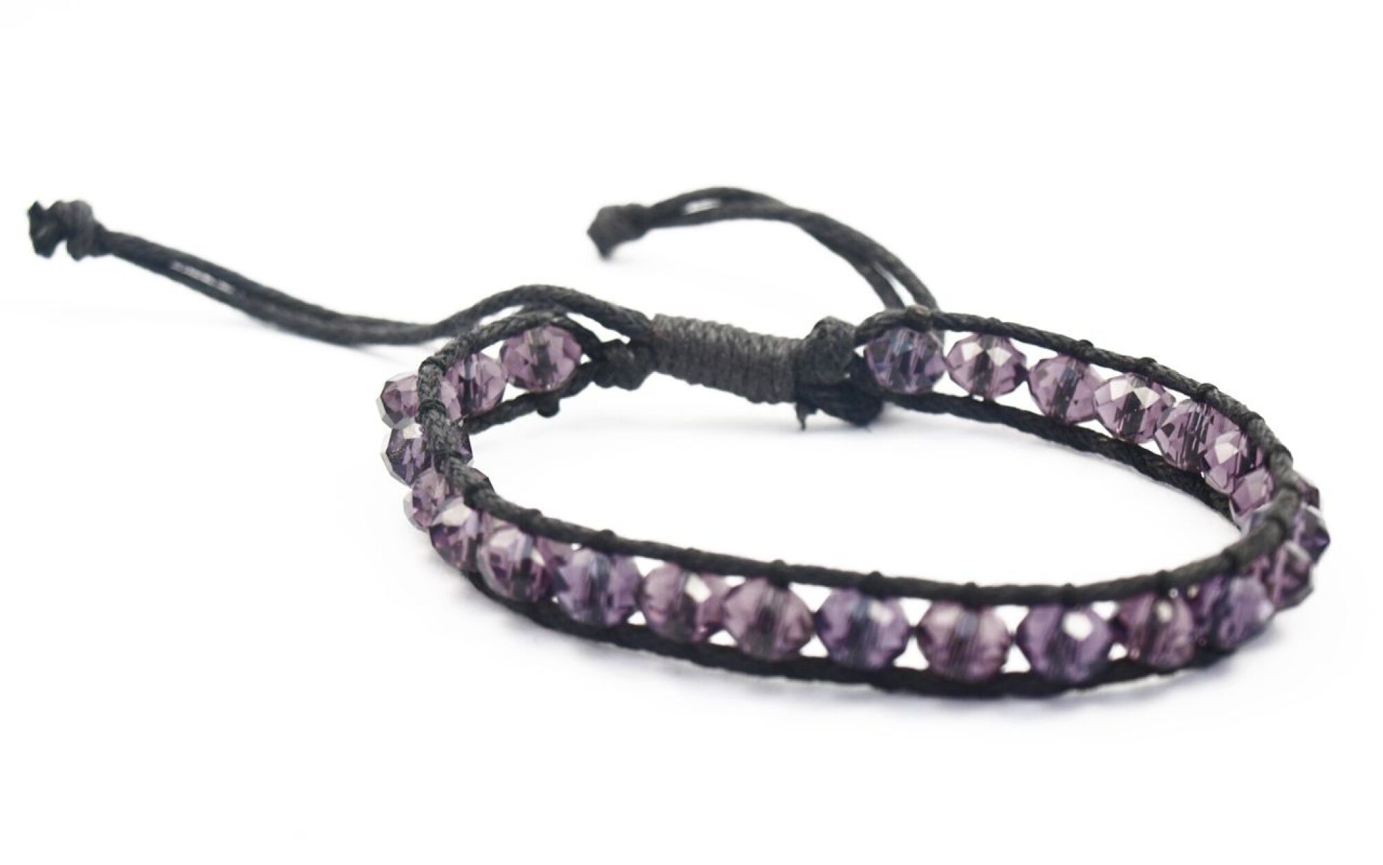Bracelet perles de cristal violet et fil noir