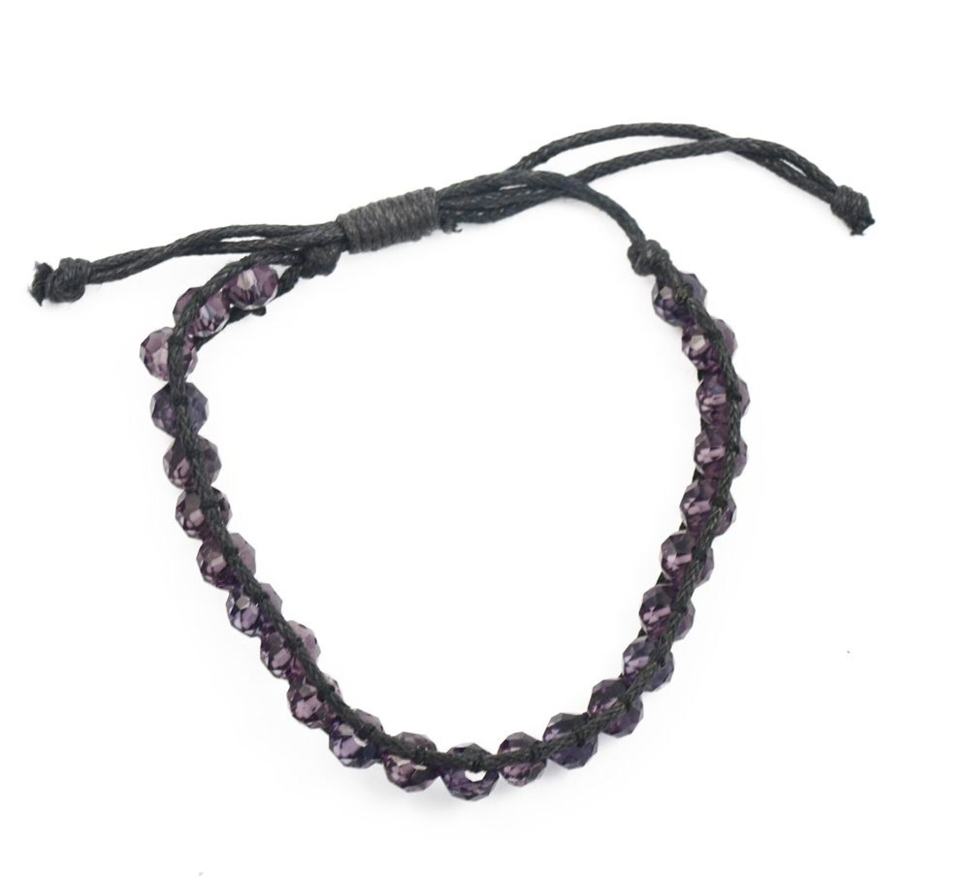 Bracelet perles de cristal violet et fil noir