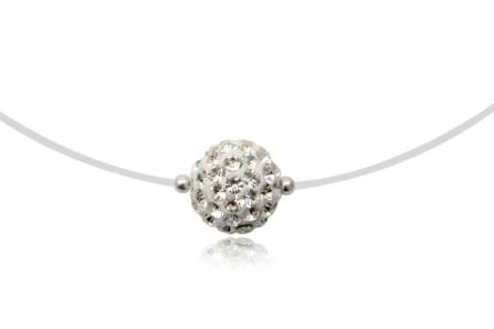 Collier strass blanc et fil de nylon - Diamètre 0,8cm