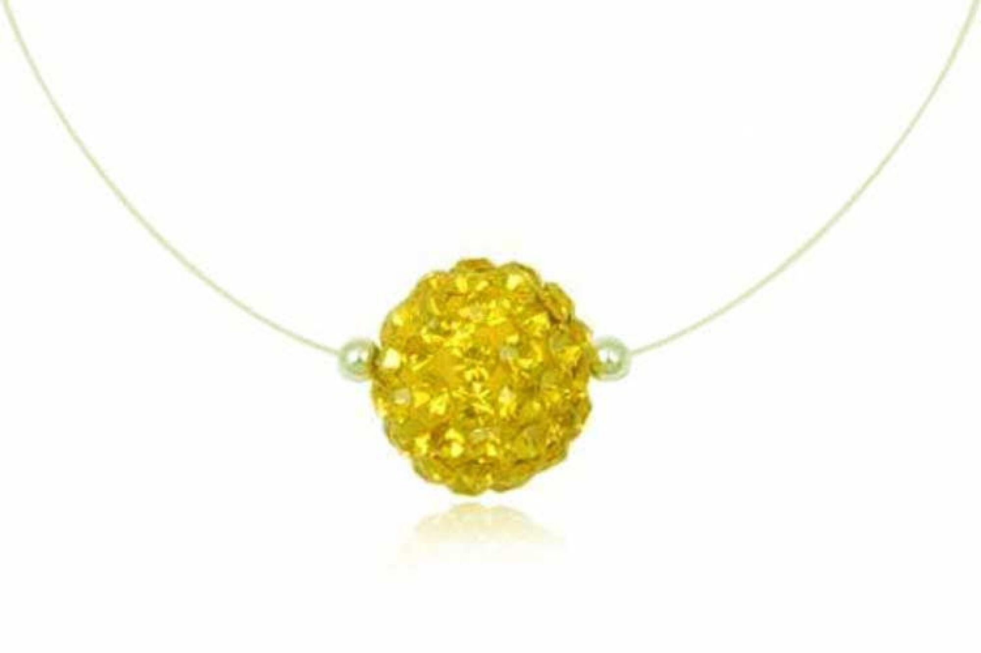 Collier strass jaune et fil de nylon - Diamètre 1cm
